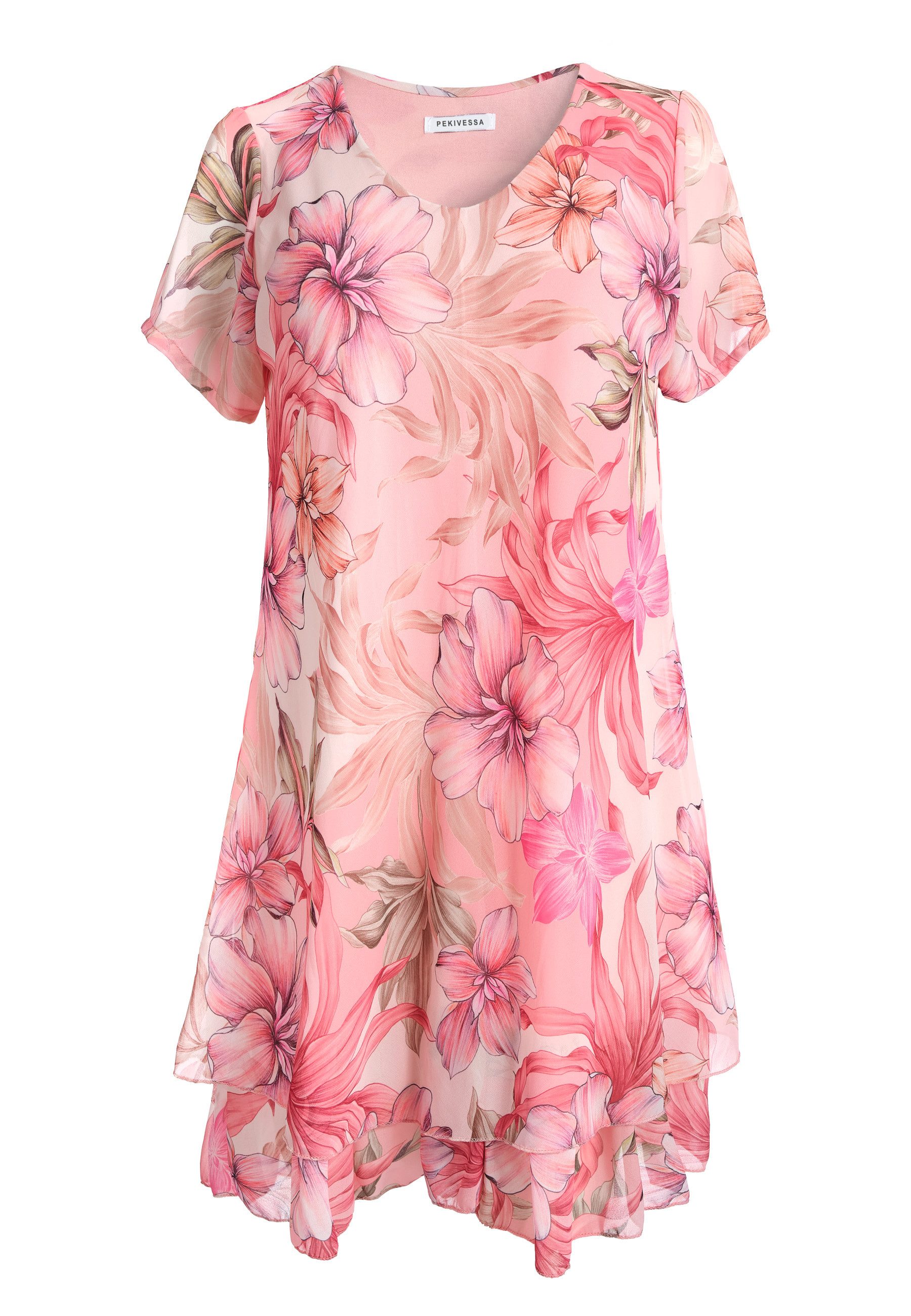 PEKIVESSA Sommerkleid Geblümtes Georgette-Kleid mit Volants günstig online kaufen