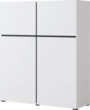 INOSIGN Highboard Cross, moderne grifflose Hochkommode mit 4 Türen,Türkommode, Hochschrank, Höhe 139 cm mit viel Stauraum, Einlegeböden verstellbar