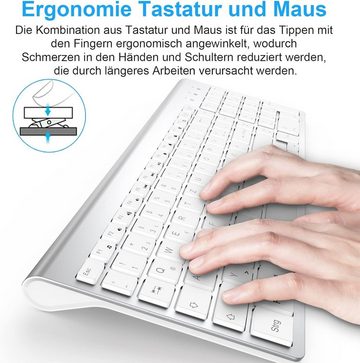 GALENMORO Kabellos - 2.4Ghz USB Tastatur- und Maus-Set, QWERTZ Deutsch Ergonomisch Klein Tastatur für Computer/PC/Laptop