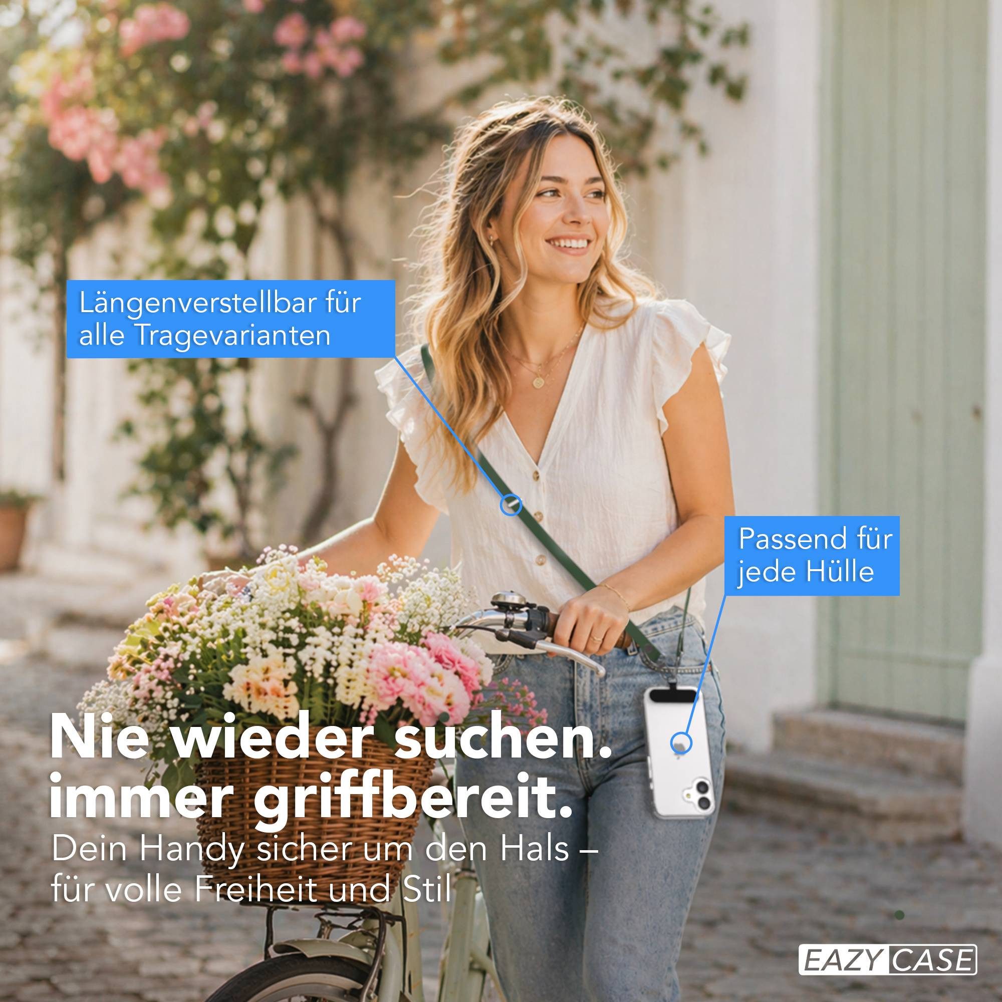 EAZY CASE Handykette Universal für alle Smartphones - modisch & funktional, Dunkelgrüne Handykette, verstellbar mit Magnetband und Pad
