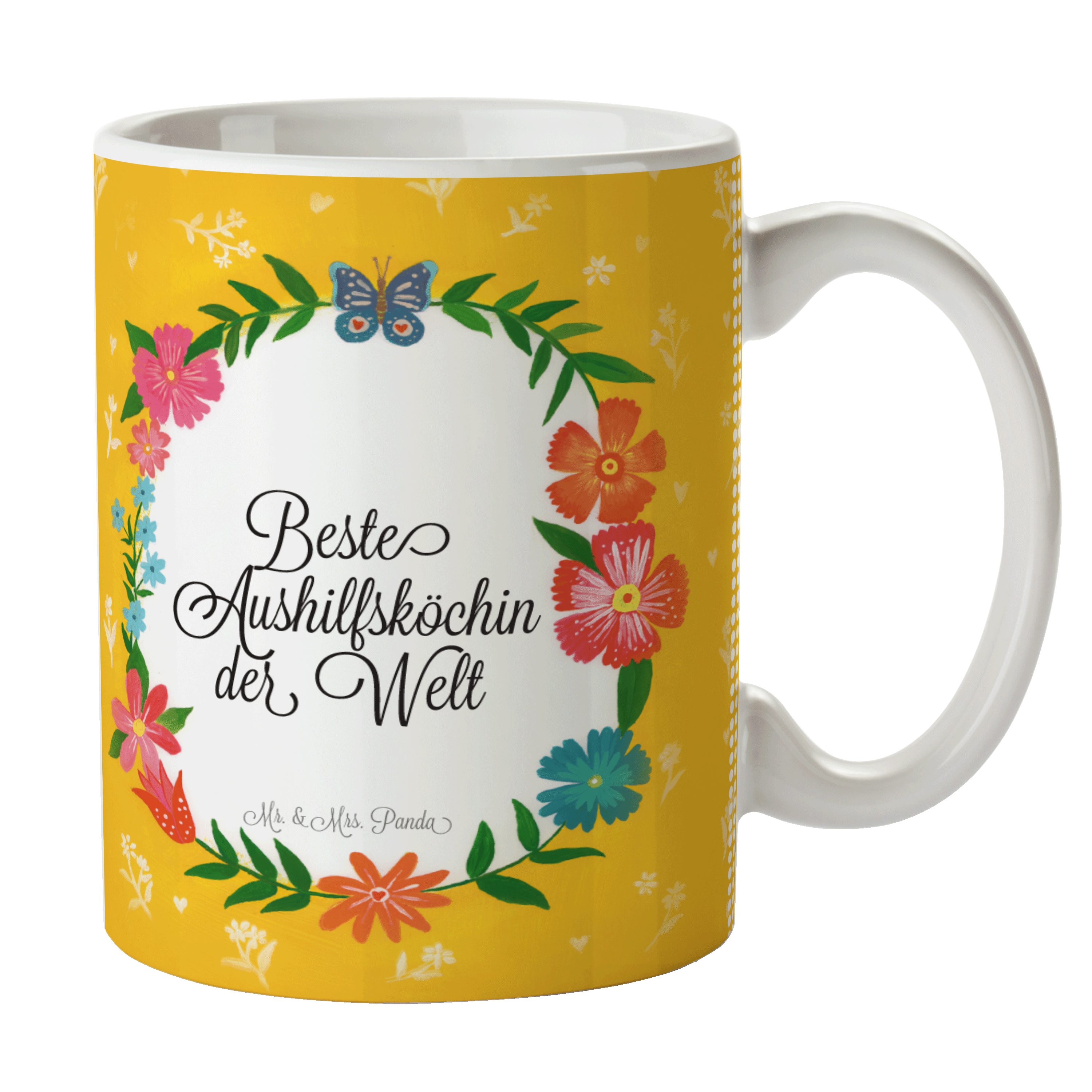 Mr. & Mrs. Panda Tasse Aushilfsköchin, Tasse, Kaffeetasse, Kaffeebecher, haferl, Geschenk, A, Keramik, Tasse mit Motiv Teetasse Tasse