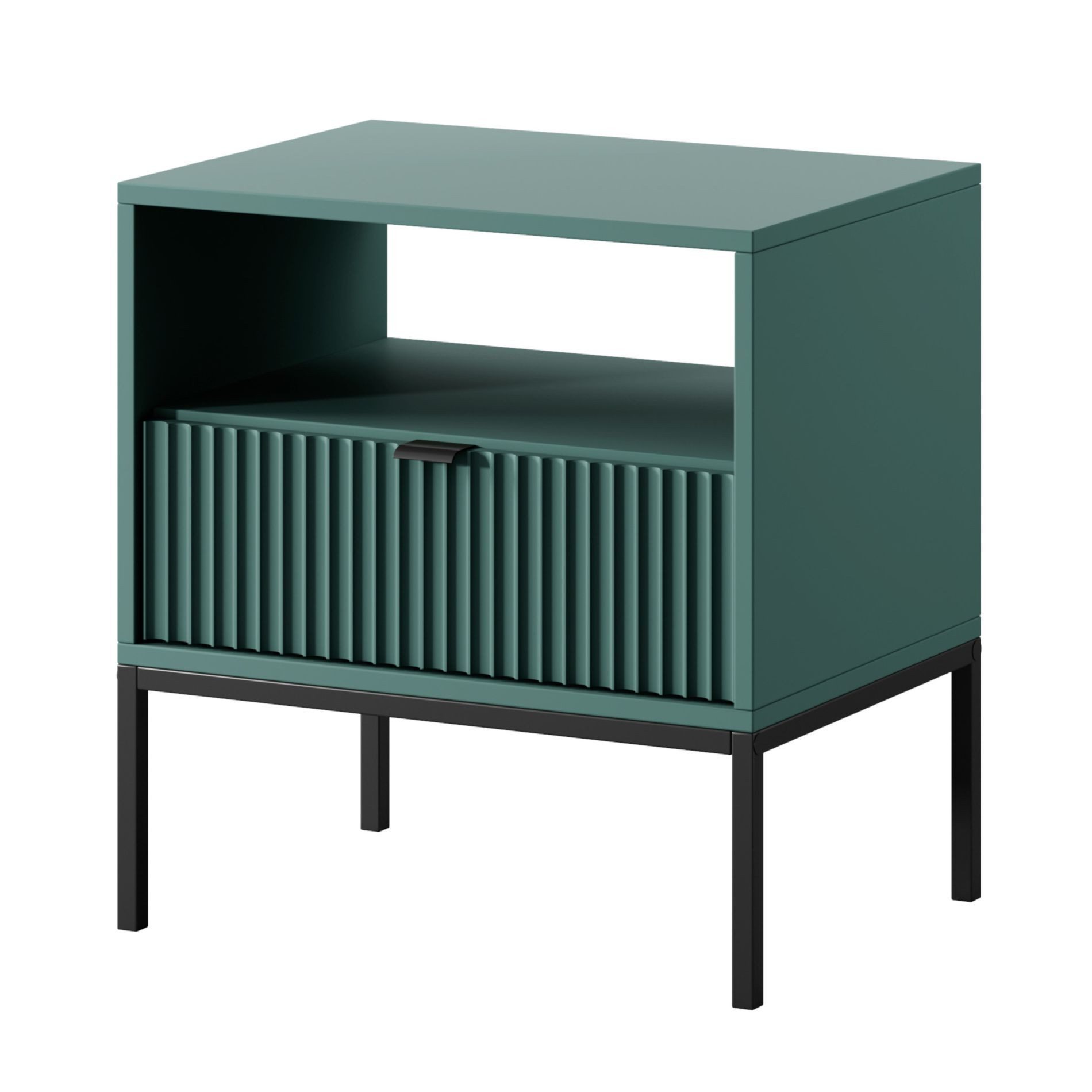 Selsey Nachttisch VELLORE, Schublade, offenes Fach, schwarze Metallbeine, 54 cm