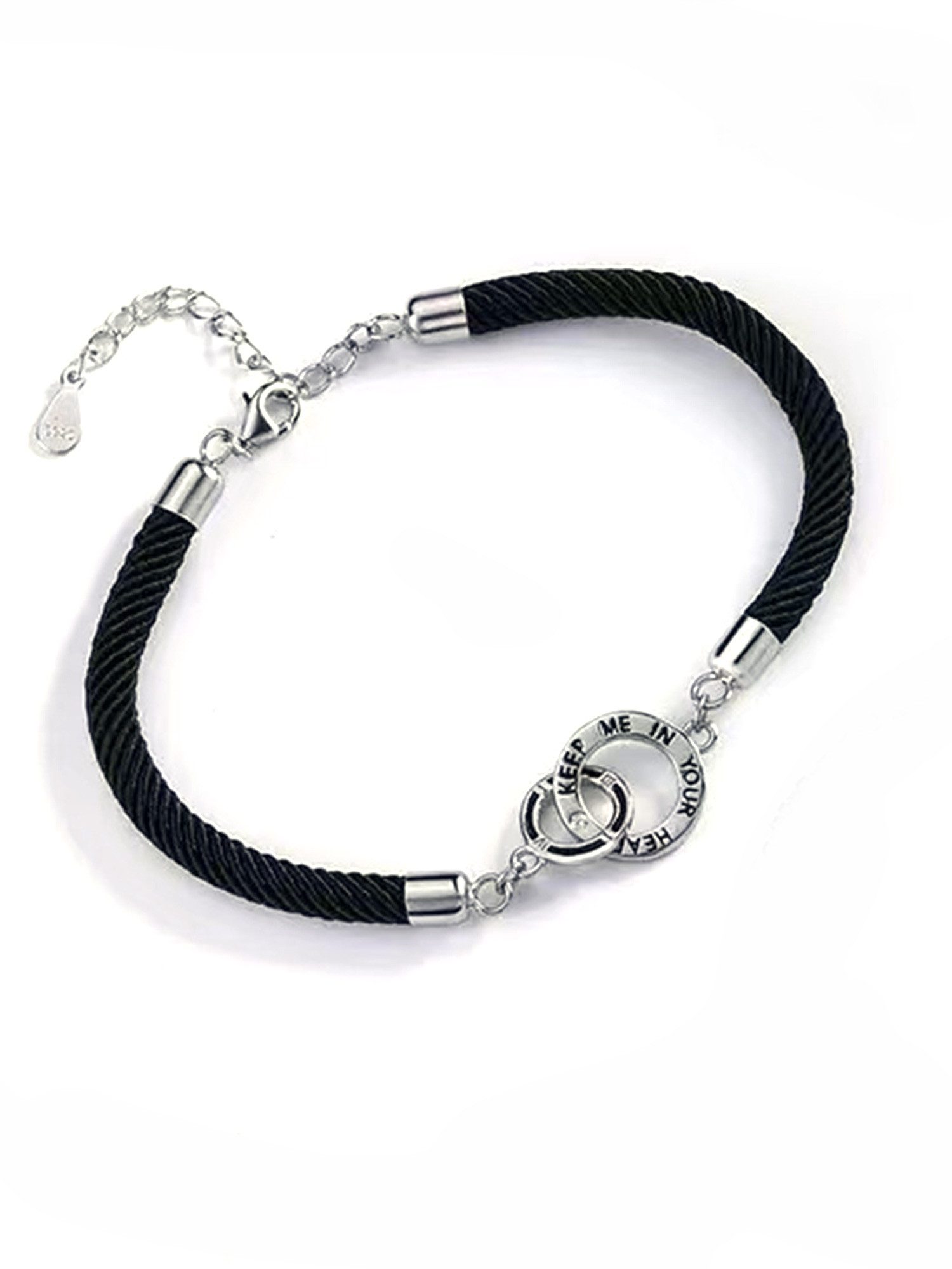 Staufergold Armkette Armband „Versprechen“ – schwarzes Herrenarmband mit Gravur-Charm, handmade with Love!