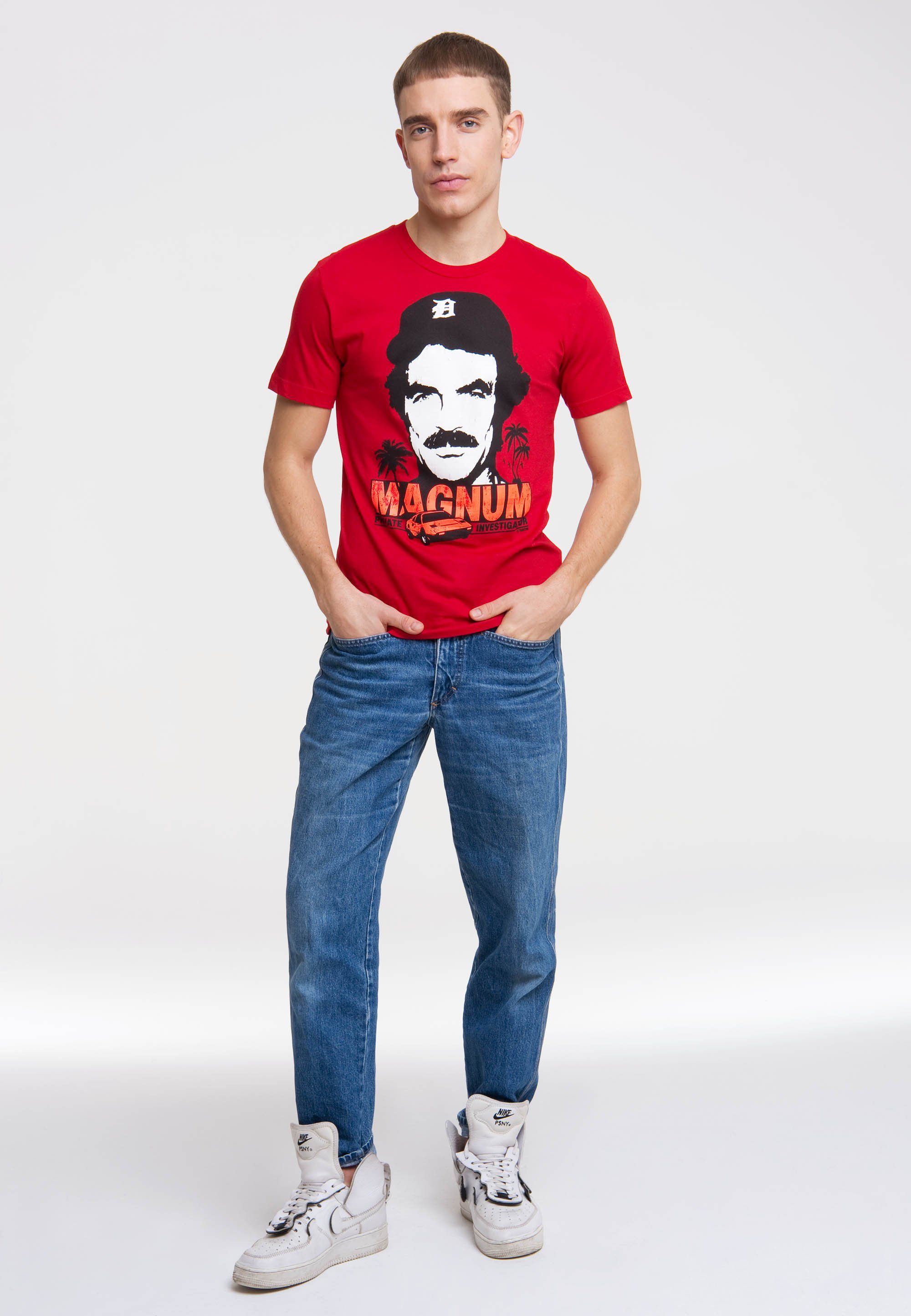 rot mit T-Shirt MAGNUM LOGOSHIRT Front-Print großem