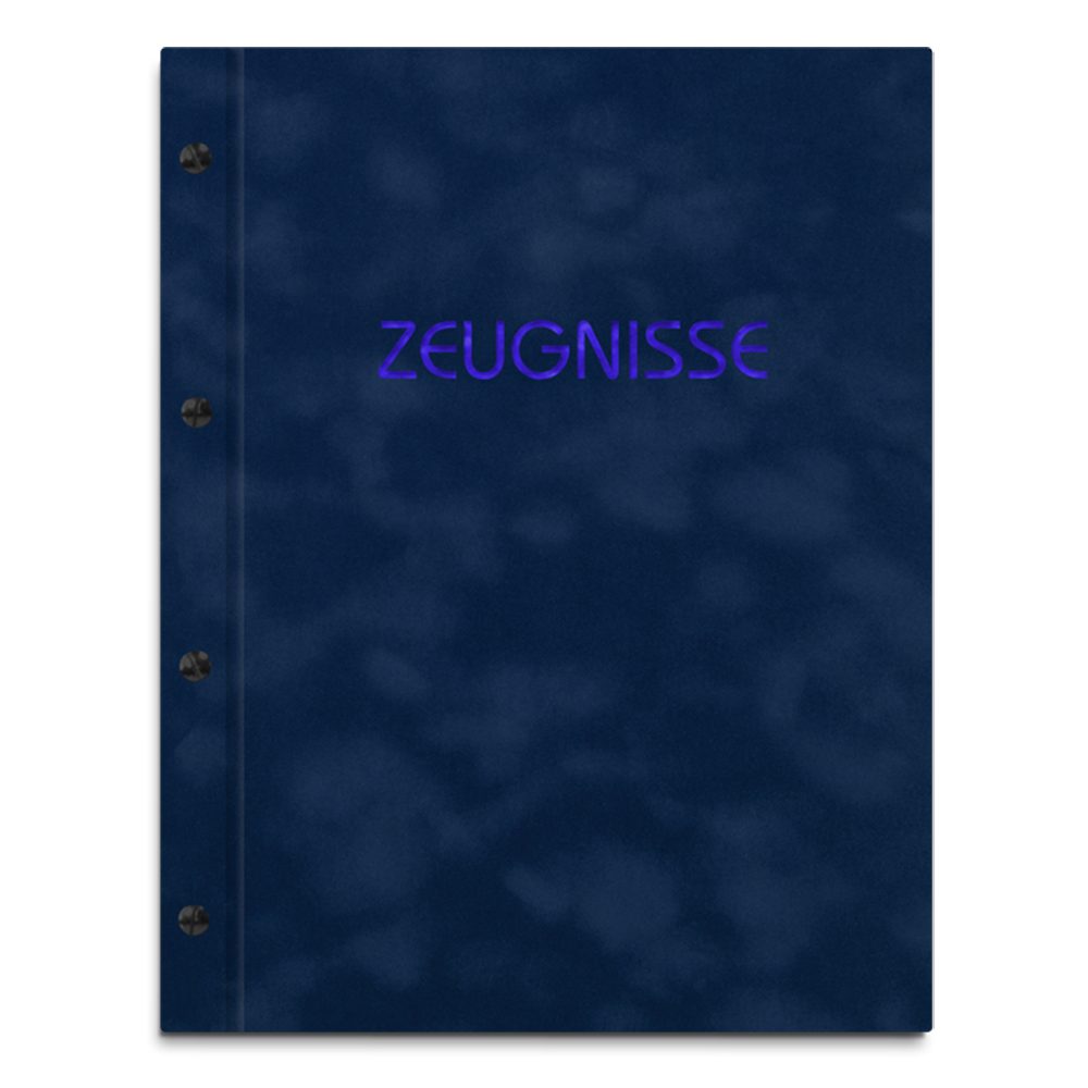 Kopierladen Berlin Organisationsmappe Zeugnismappe in Samtoptik, versch. Farben inkl. Prägung in blau