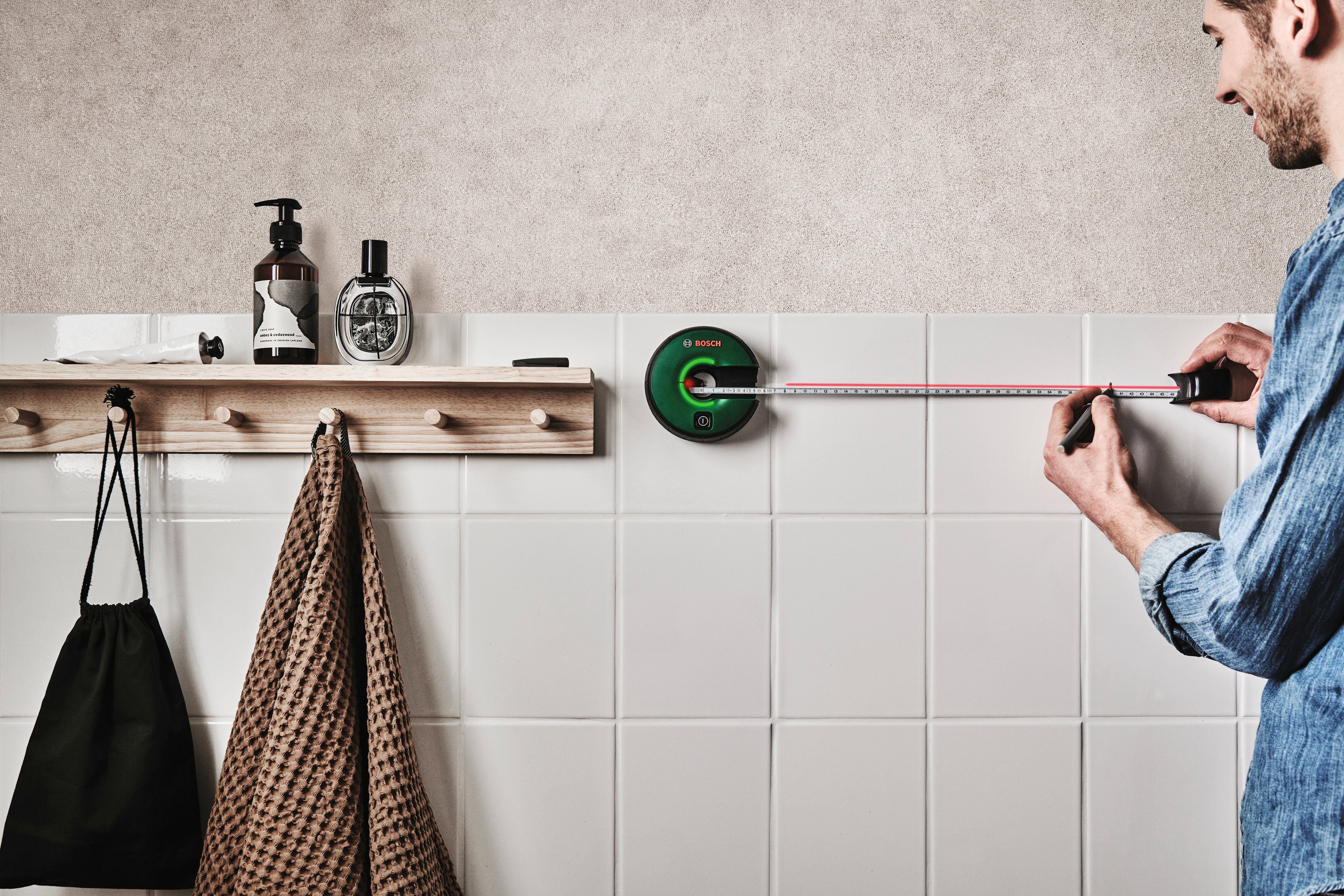 Home Garden Nivelliergerät Bosch manuelles & mit Linienlaser Atino, kombiniert einem Maßband