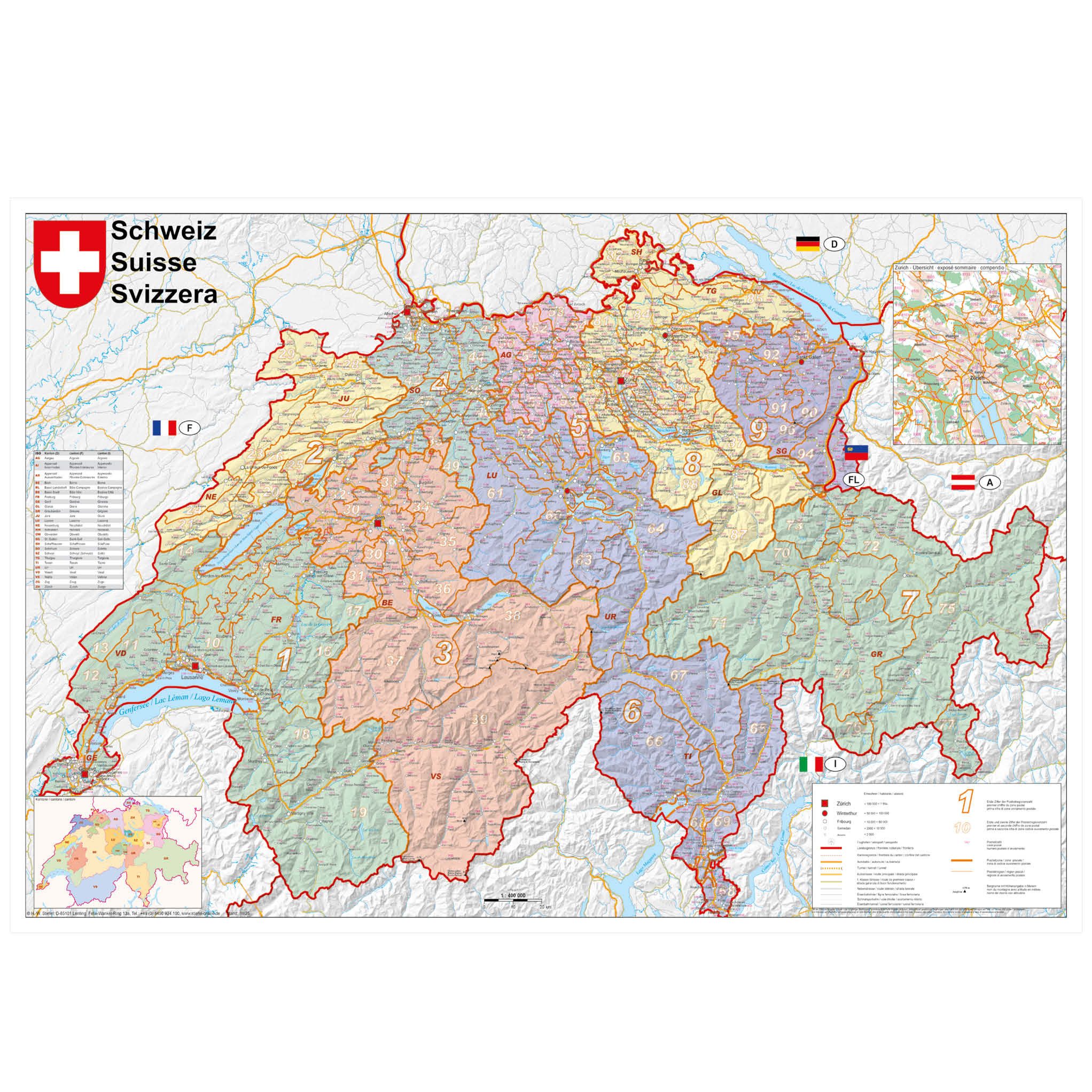 STIEFEL Poster Schweiz Postleitzahlen, ca. 95 x 62 cm