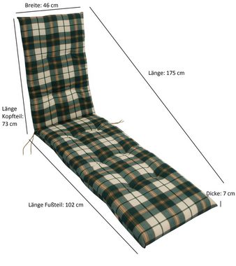 DEGAMO Liegenauflage BOSTON, (1 St), für Deckchairs, 46x175cm, grün/beige kariert