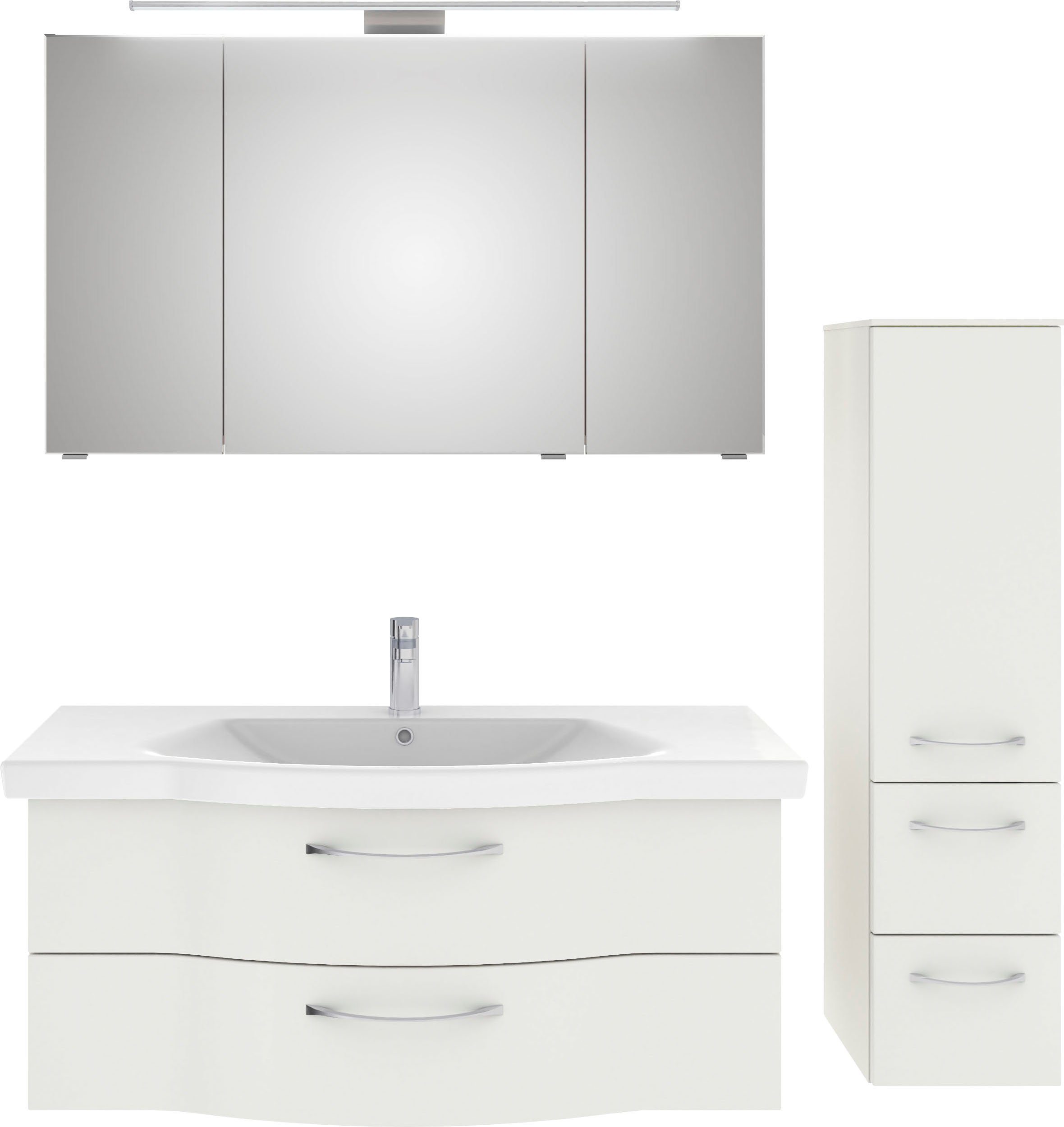 Saphir Badmöbel-Set 6005 Sprint 3-teilig, Keramik-Waschtisch mit LED-Spiegelschrank, (4-St), Midischrank, inkl. Türdämpfer, 4 Türen, 4 Schubladen, Bad-Set