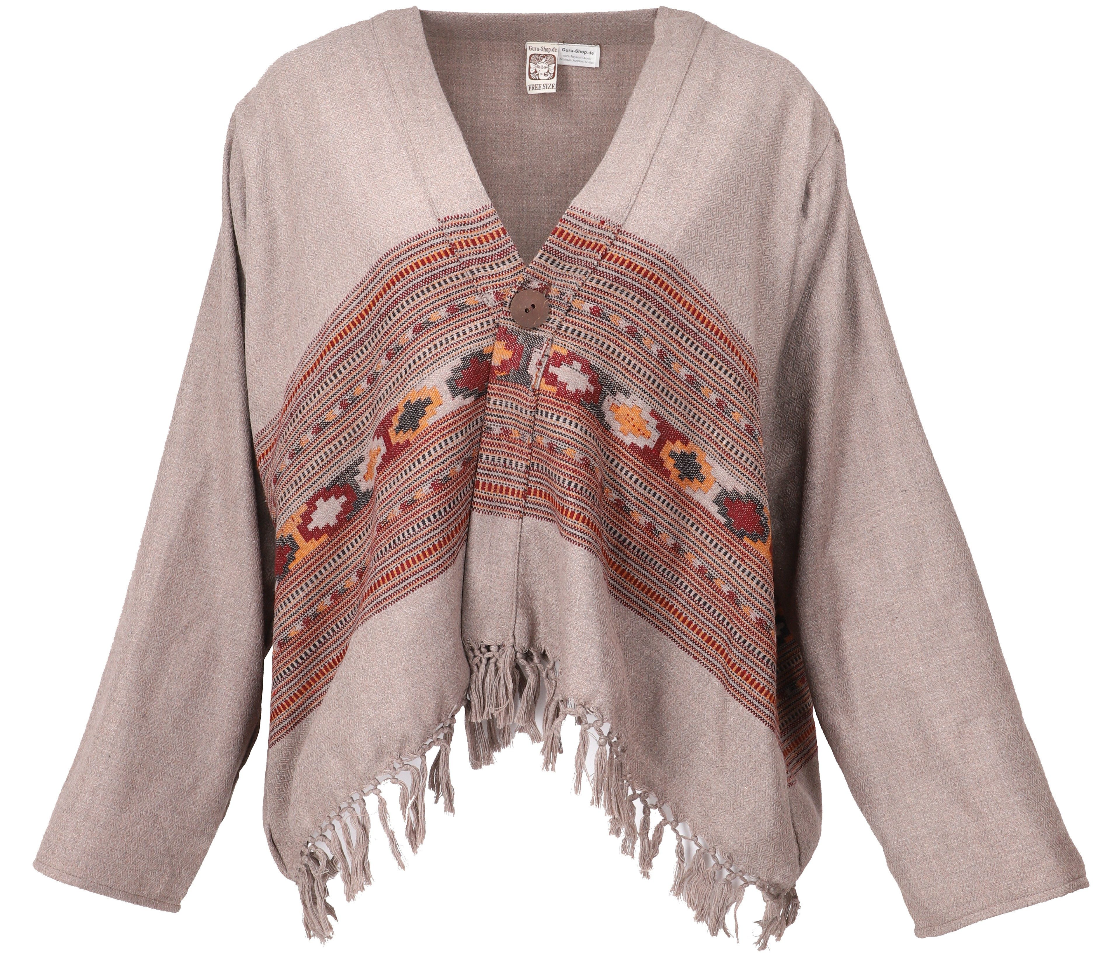Guru-Shop Langjacke Bolero Jacke, legeres Boho Jäckchen - grau alternative Bekleidung