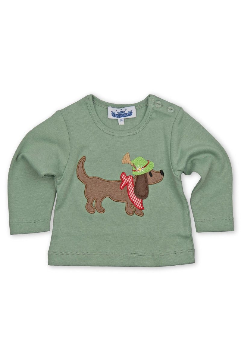 Trachtenkleid Longsleeve Baby/Kind - DACKEL MIT TIROLERHUT - salbei