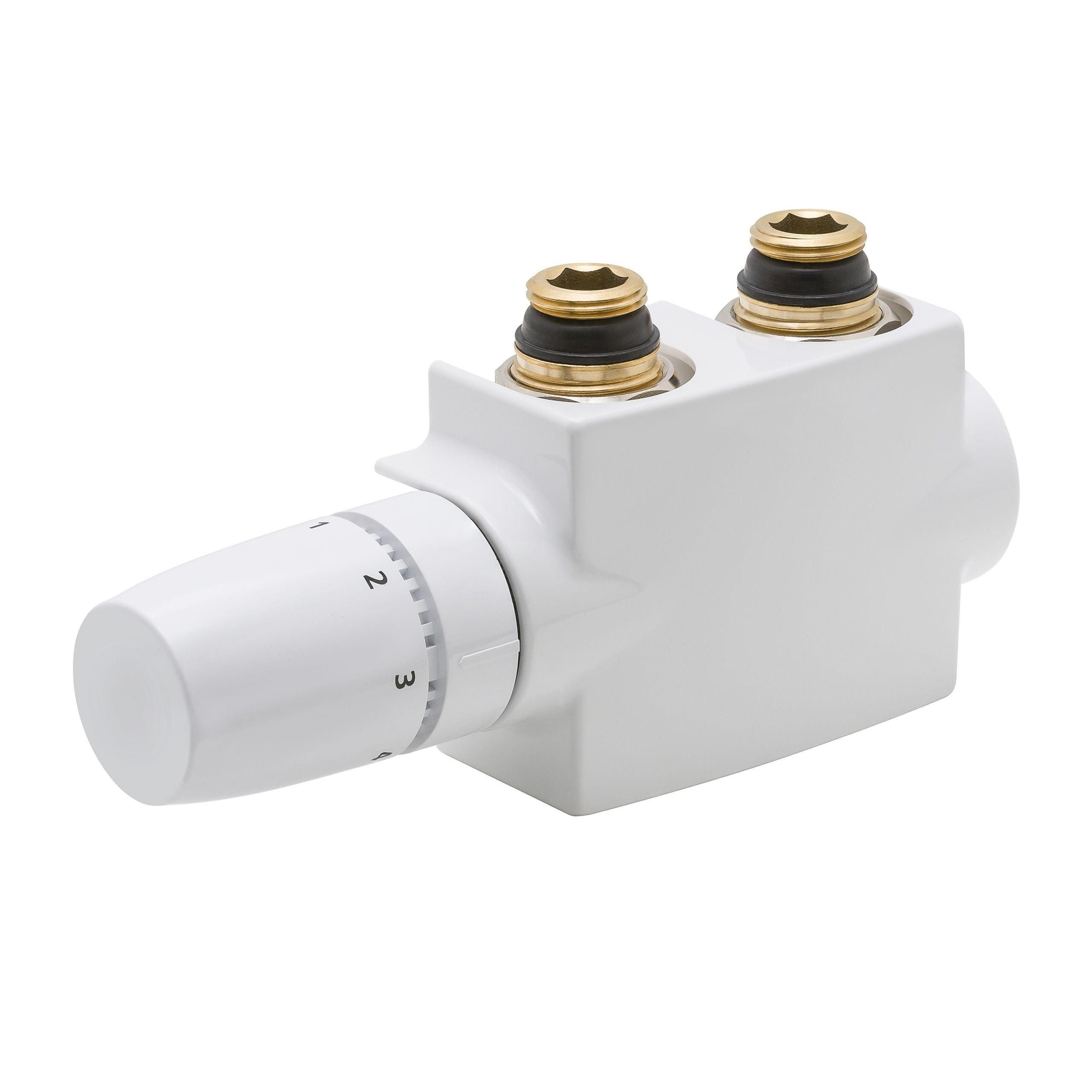 Szagato Сантехника-Anschlussset Mittelanschlussblock MULTI 1/2 Zoll DURCHGANG + ECK + Thermostat weiß, Szagato, 1-St., Anschlusblock und Thermostat, geeinent für Eckanschluss und Duchgangsanschluss