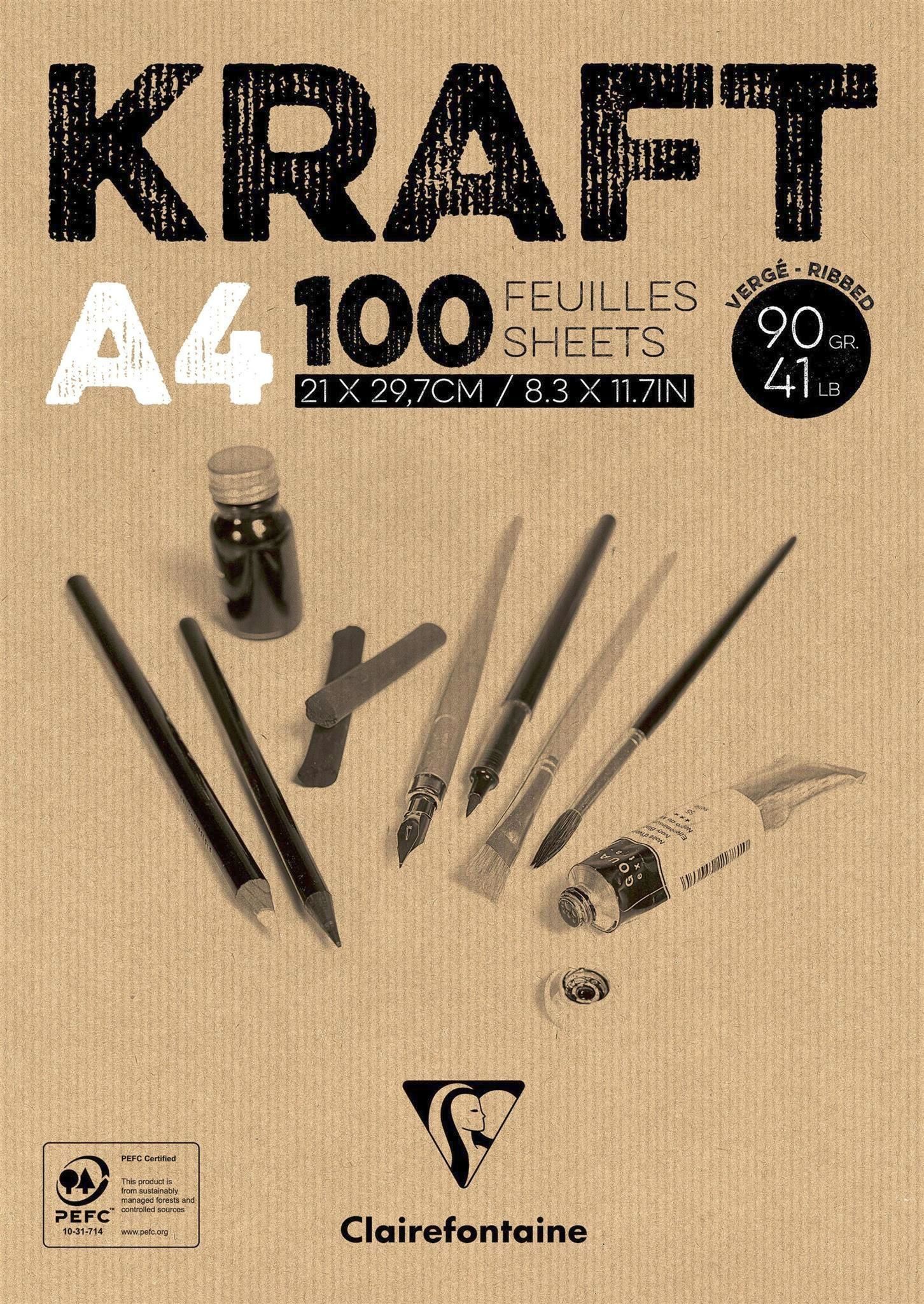 CLAIREFONTAINE Zeichenpapier Clairefontaine Block geleimt Kraft braun A4 100Bl 90g