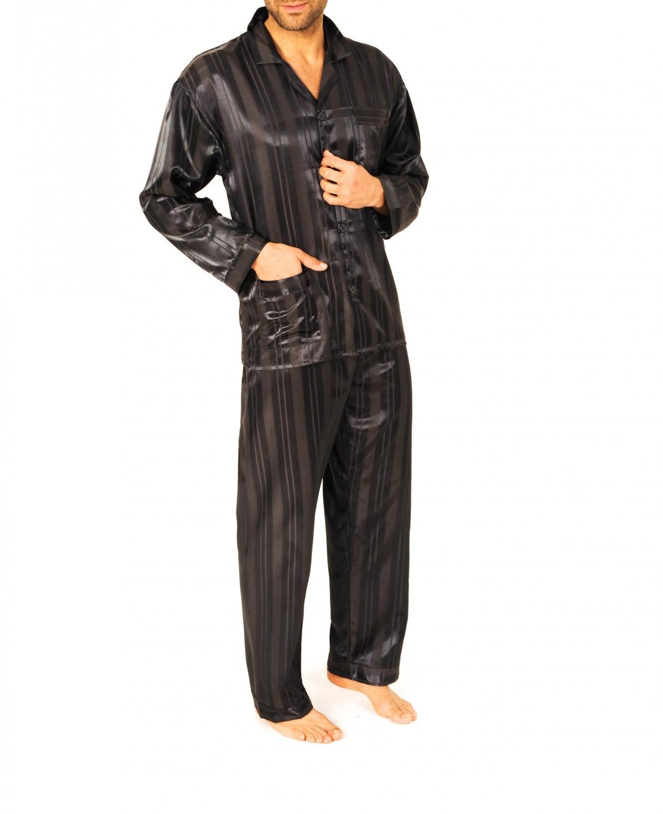 Normann Pyjama Satin Pyjama lang, durchgeknöpft, Schattenstreifen, 251 94 010