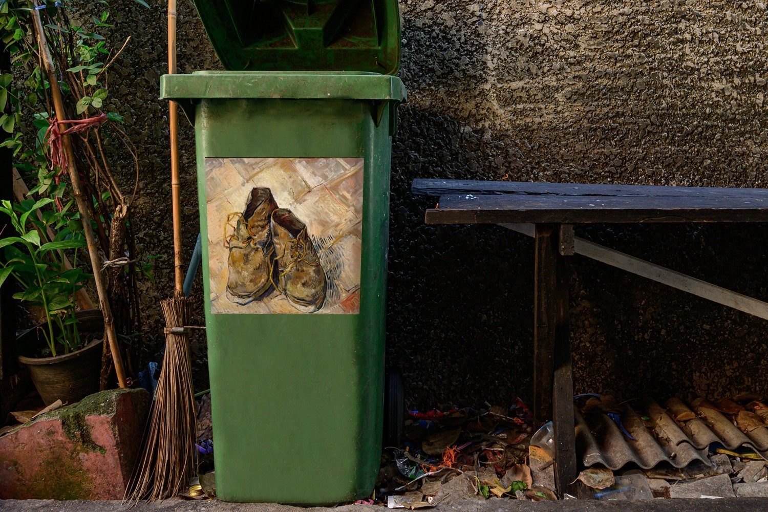 MuchoWow Wandsticker Abfalbehälter (1 Schuhe Vincent Mülleimer-aufkleber, Mülltonne, - Container, Gogh Sticker, St), van