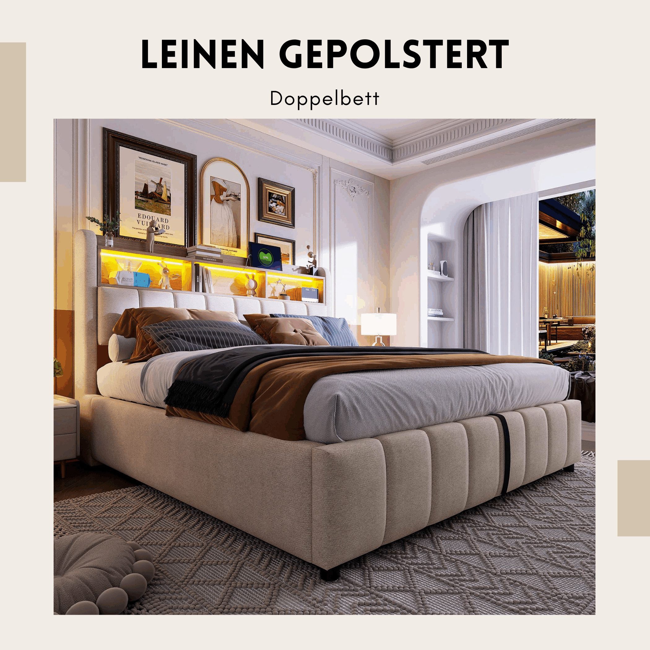 SeedWave Polsterbett LED Hydraulisches Bett Leinenbezug Stauraumbett mit La günstig online kaufen