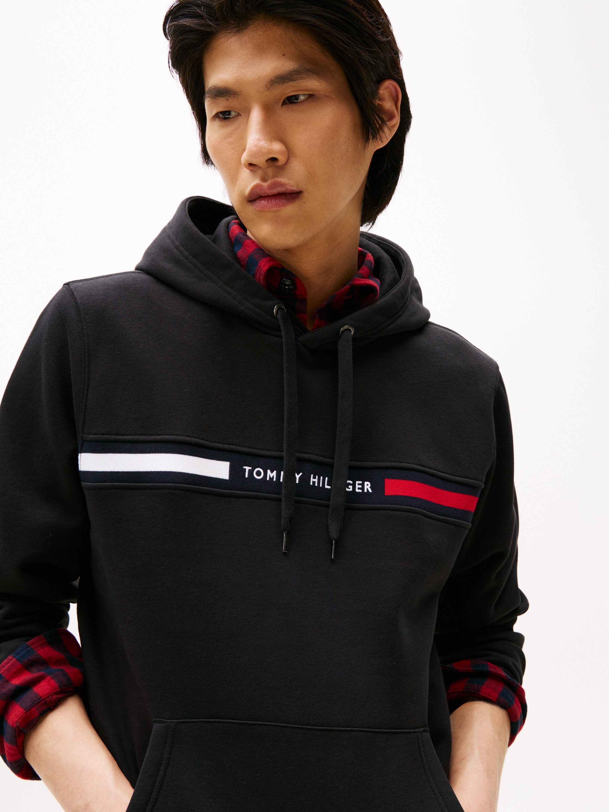 Tommy Hilfiger Kapuzensweatshirt HILFIGER CHEST INSERT unifarben, casual, regular fit, Baumwollmix, Kapuze