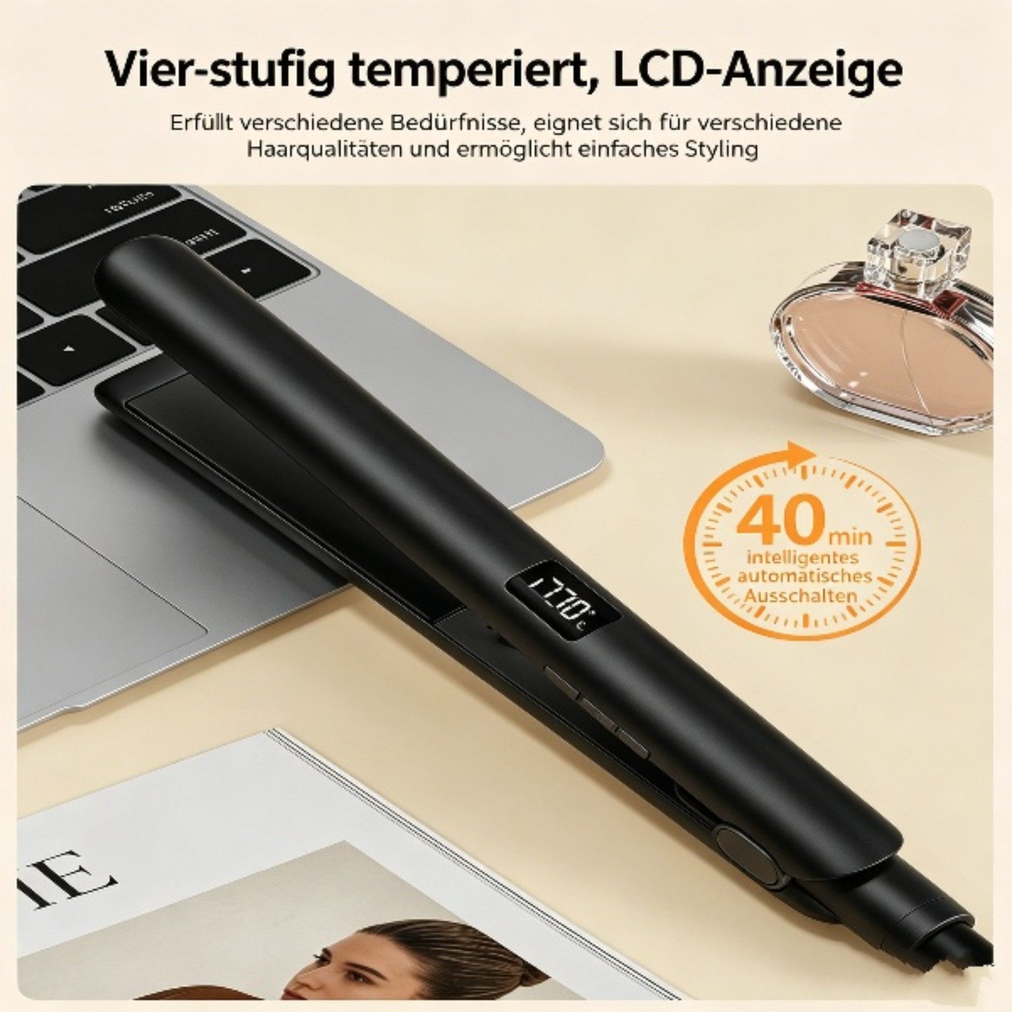 ibettertec Glätteisen Professionelles haarglätter mit 4 Temperaturregelung, Keramikbeschichtung, LCD Display,360° Drehkabel, Kompaktes Design, mit automatischem – Bild 4 von 5
