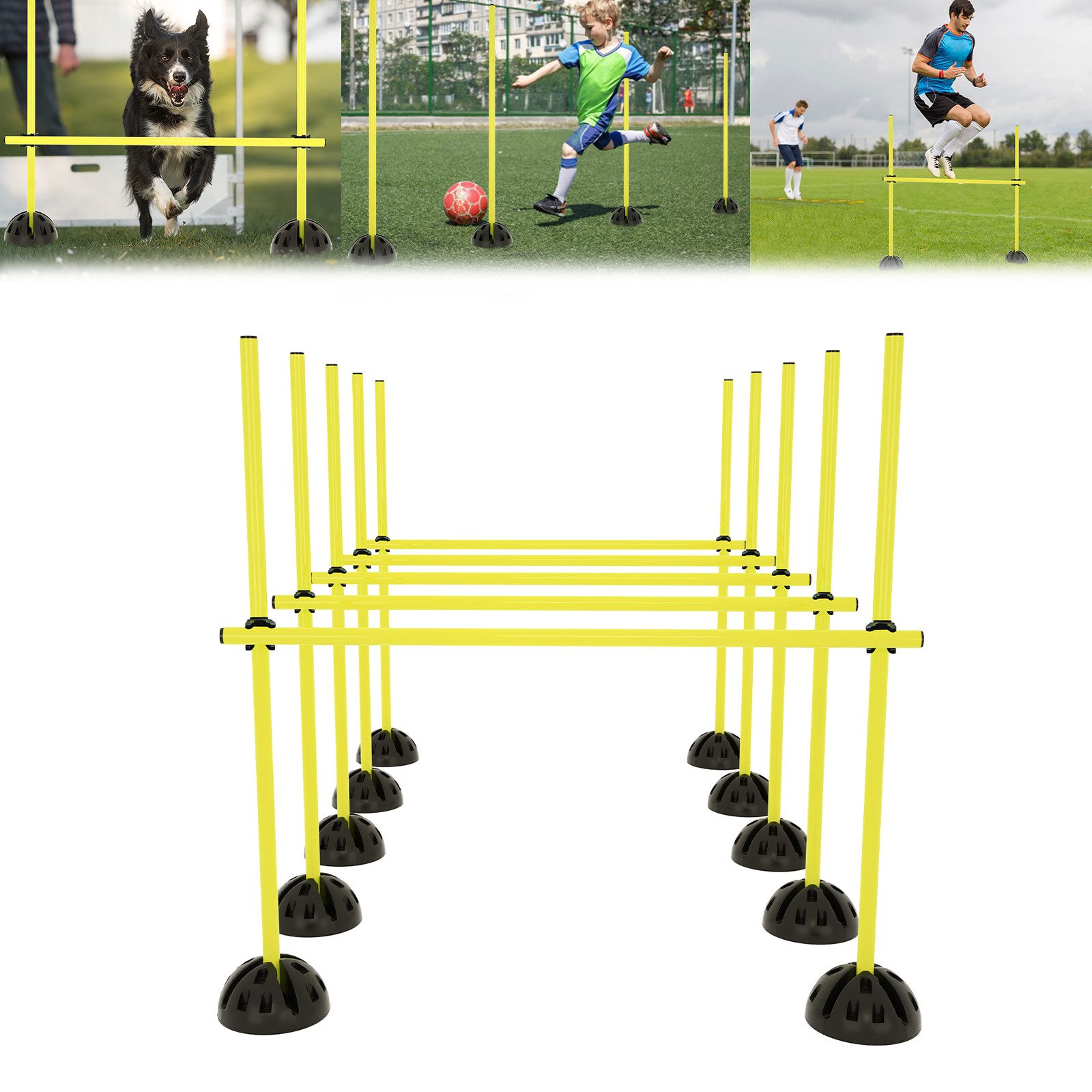 FIVMEN Trainingshilfe Agility Hürdenset Slalomstangen-Set Sprungstangen Höhenverstellbar, für Hürdenparcours Sprungtraining, Trainingsstangen für Konditionelles