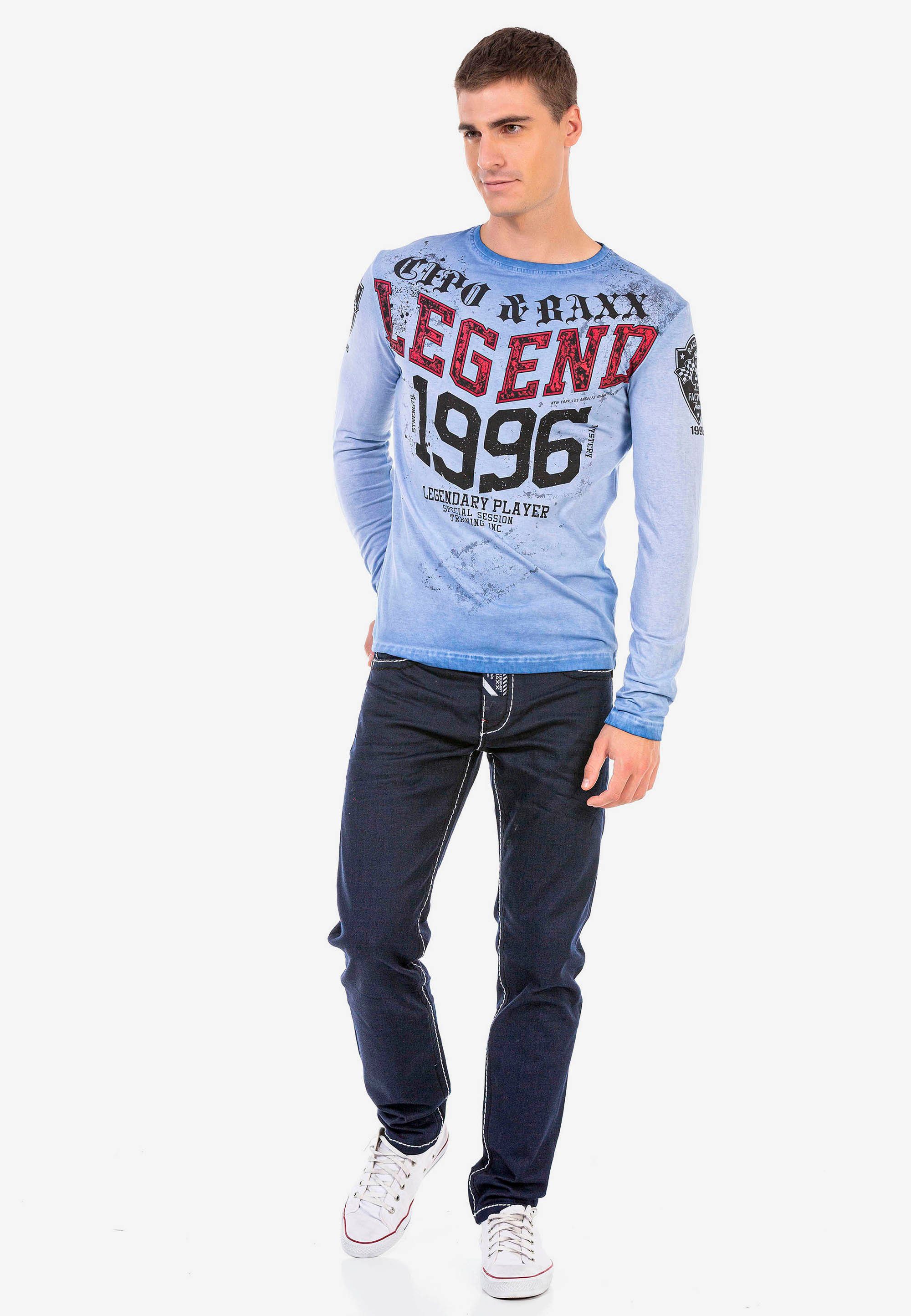 Cipo & Baxx Langarmshirt mit blau Aufdruck coolem