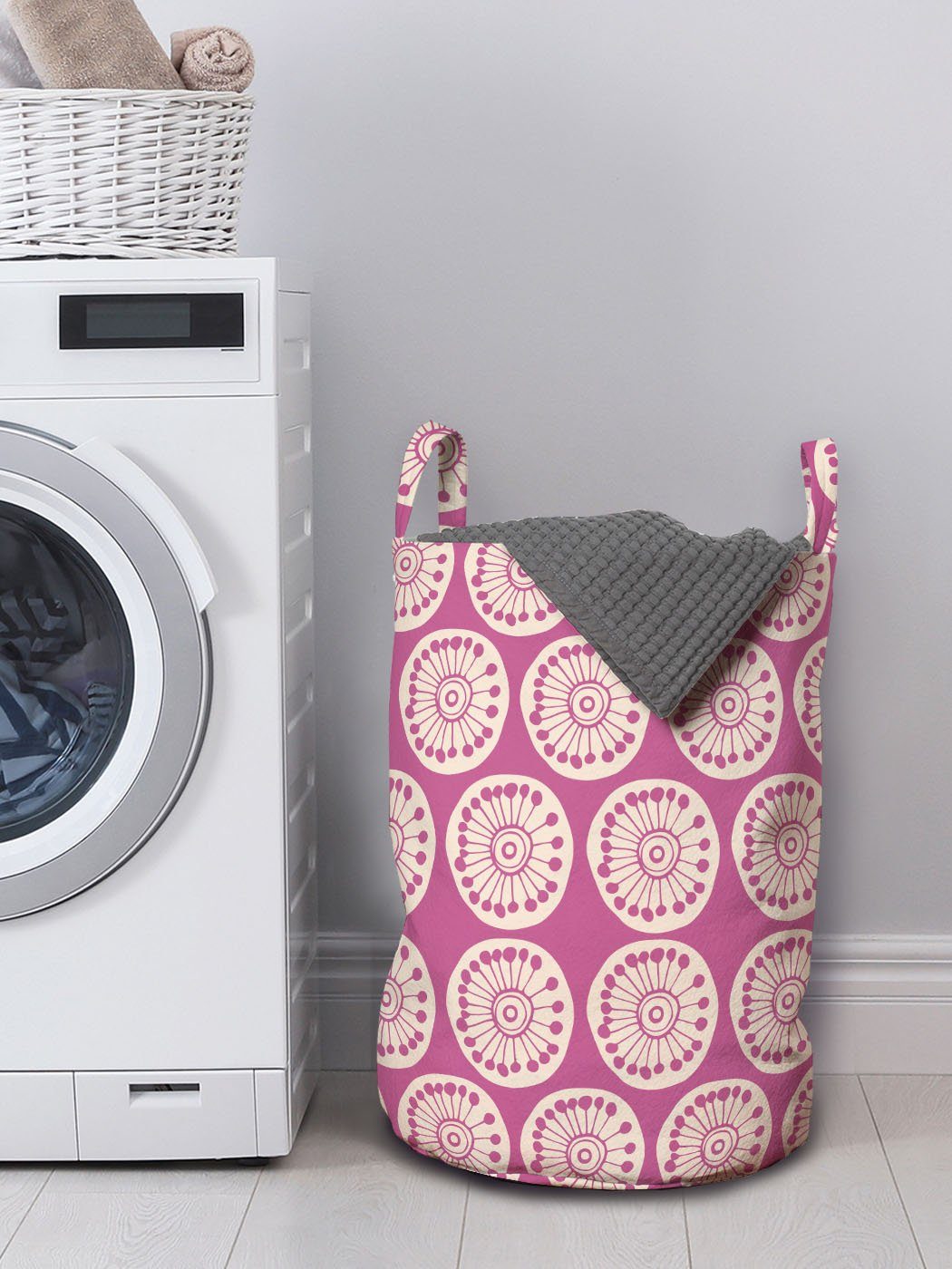 Abakuhaus Wäschesäckchen Wäschekorb mit Griffen Doodle Kreise für und Kordelzugverschluss Spots Waschsalons, Circle