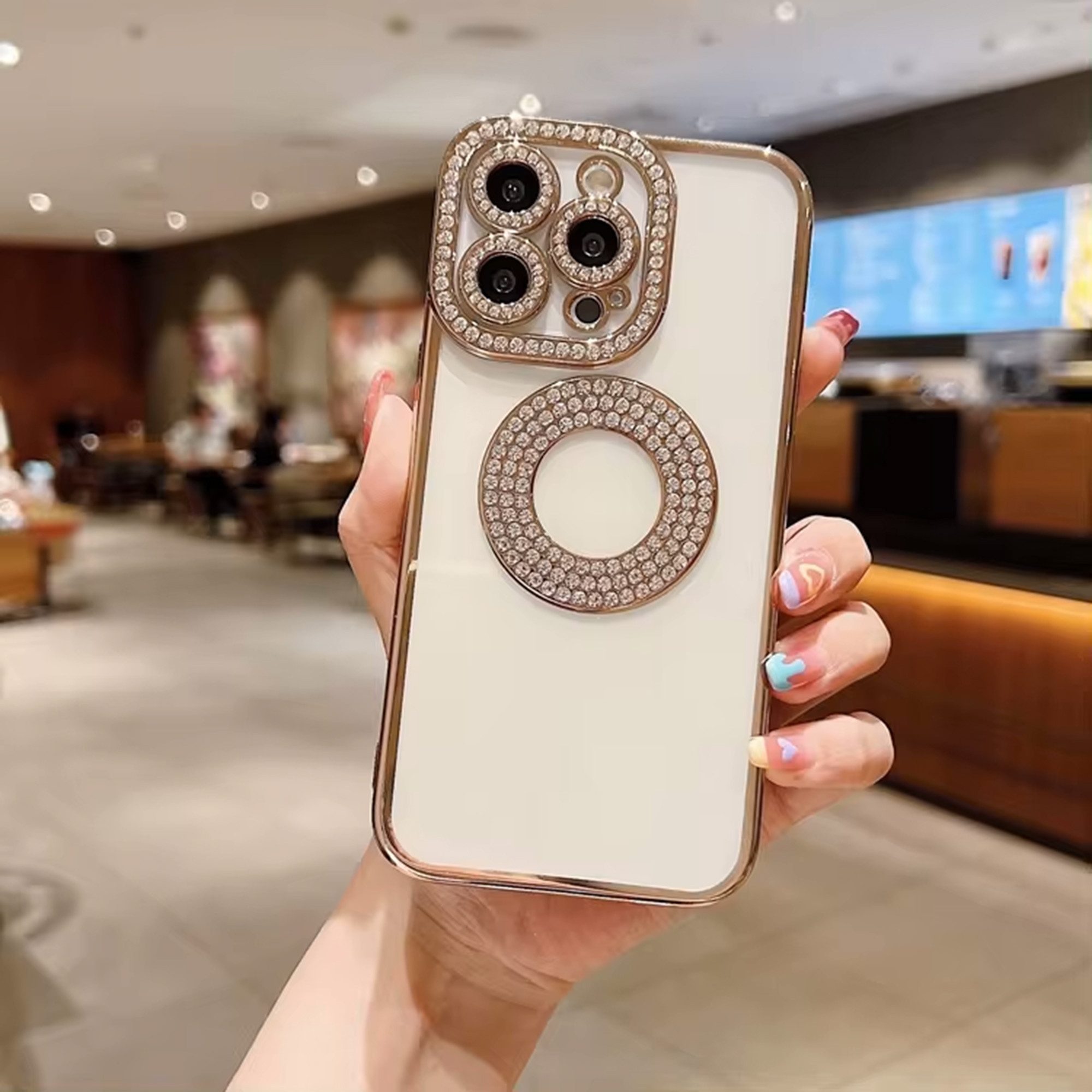 Wörleonline Handyhülle für Apple iPhone 15 Pro Hülle, TPU Handyhülle mit Glitzer Diamanten aus Acryl