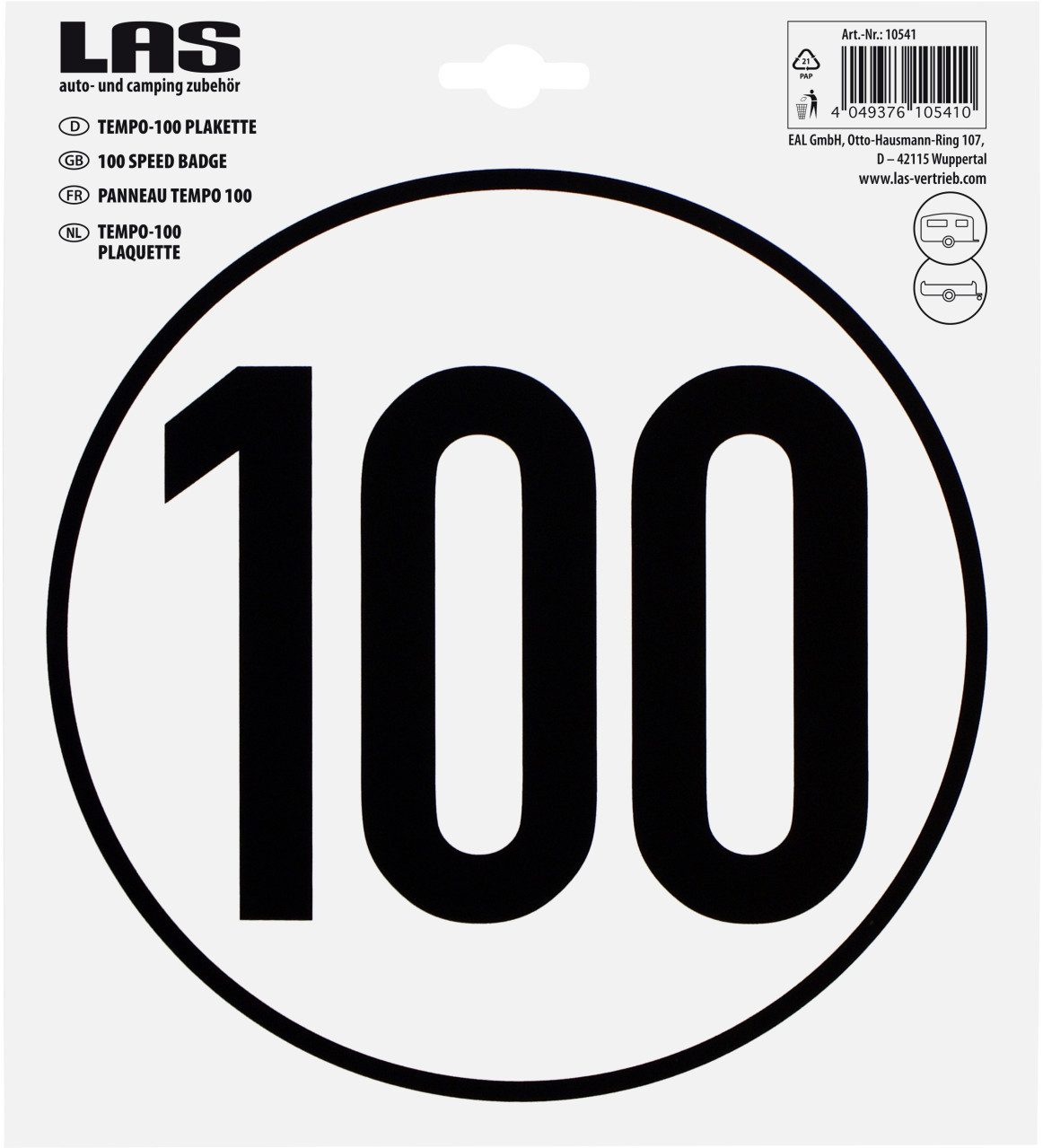 LAS Anhänger-Abstellstütze LAS Plakette 100 km/h Ø 20cm