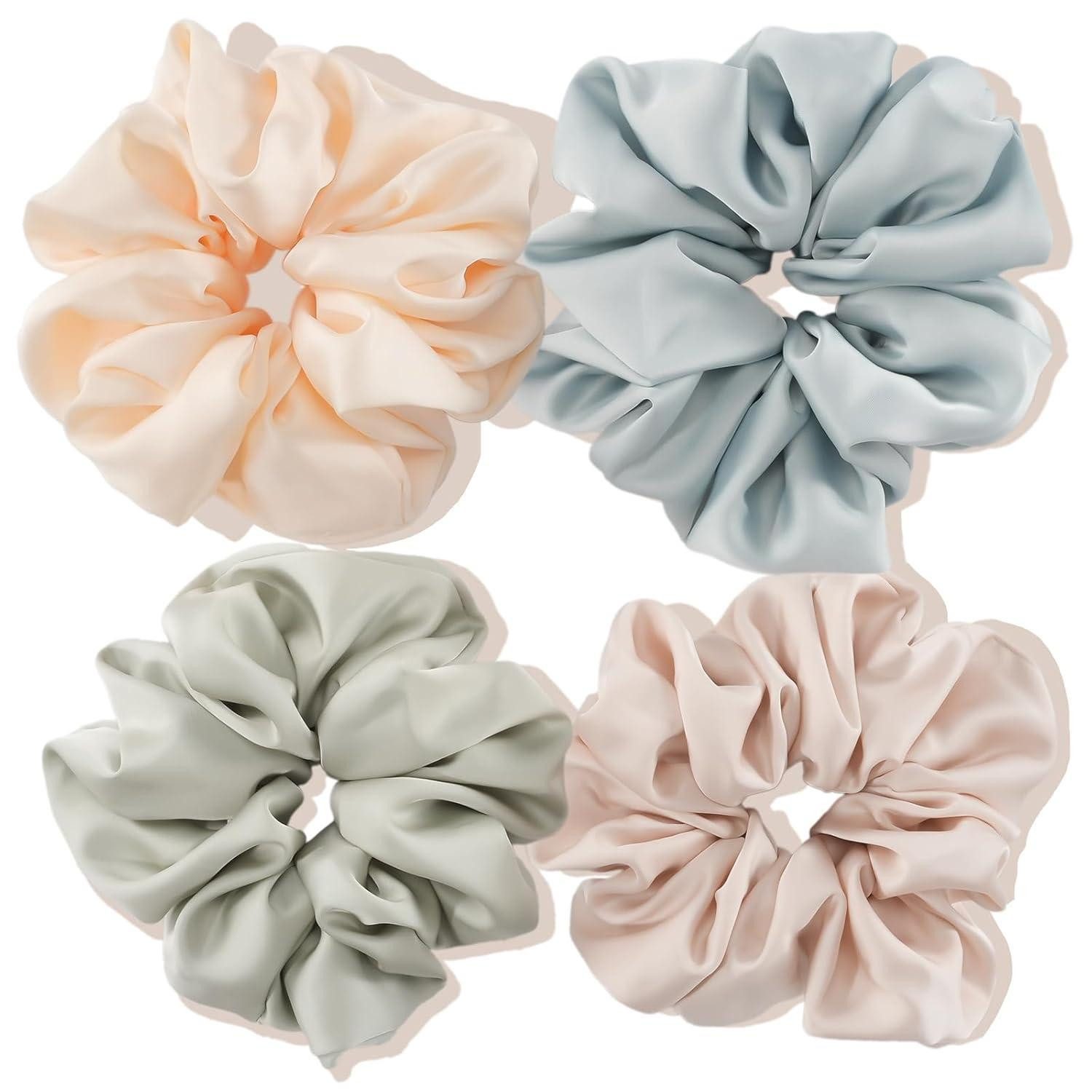 Haargummi 4er Set Große Seide Scrunchies Haargummis Damen Mädchen, 4 Farben