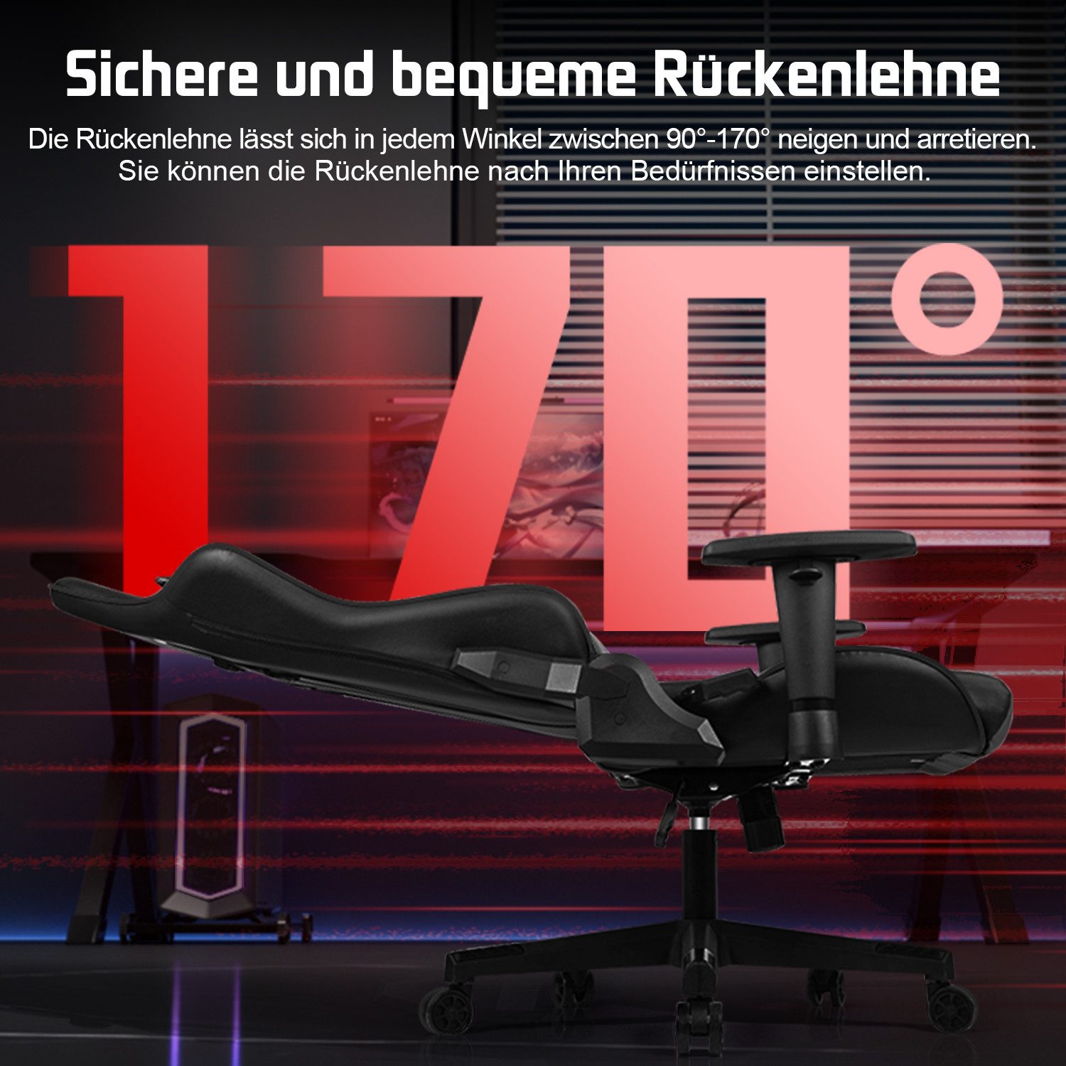 Hiazurm Gaming-Stuhl Gaming Stuhl, Bürostuhl Ergonomisch, Gaming Chair (Ergonomischer Gamer Stuhl mit Wippfunktion, bis 150 kg Belastbarkeit), Gaming Stuhl Bürostuhl mit Verstellbare Armlehnen, Kopfstütze