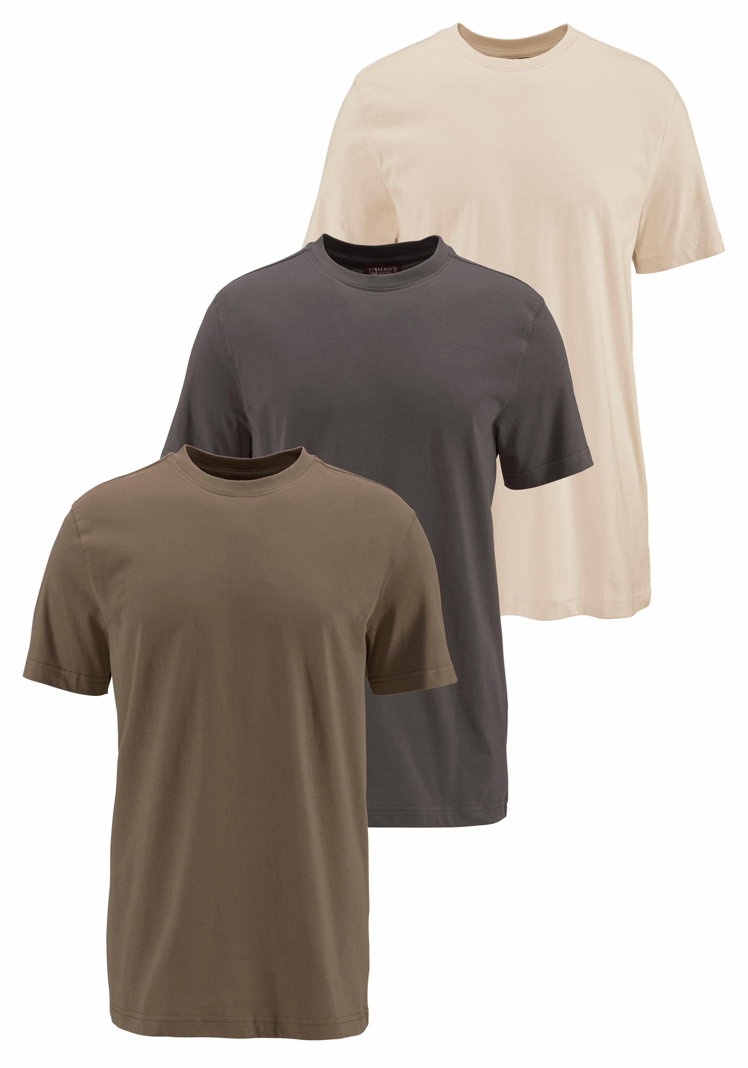 Man's World olivgrün, perfekt T-shirt (Packung, 3-tlg., 3er-Pack) Unterzieh- T-Shirt als beige dunkeloliv