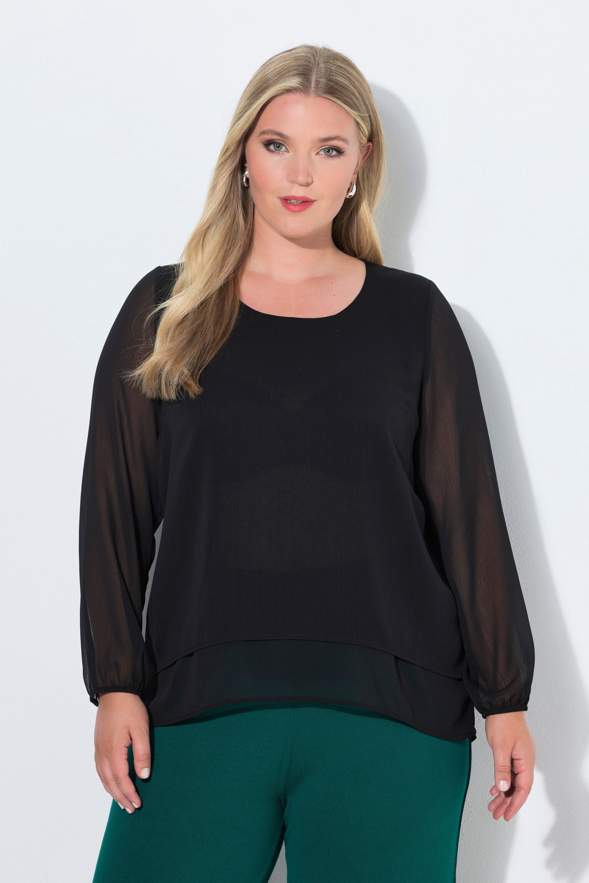 MIAMODA Longbluse Bluse A-Linie Chiffon gedoppelte Vorderseite