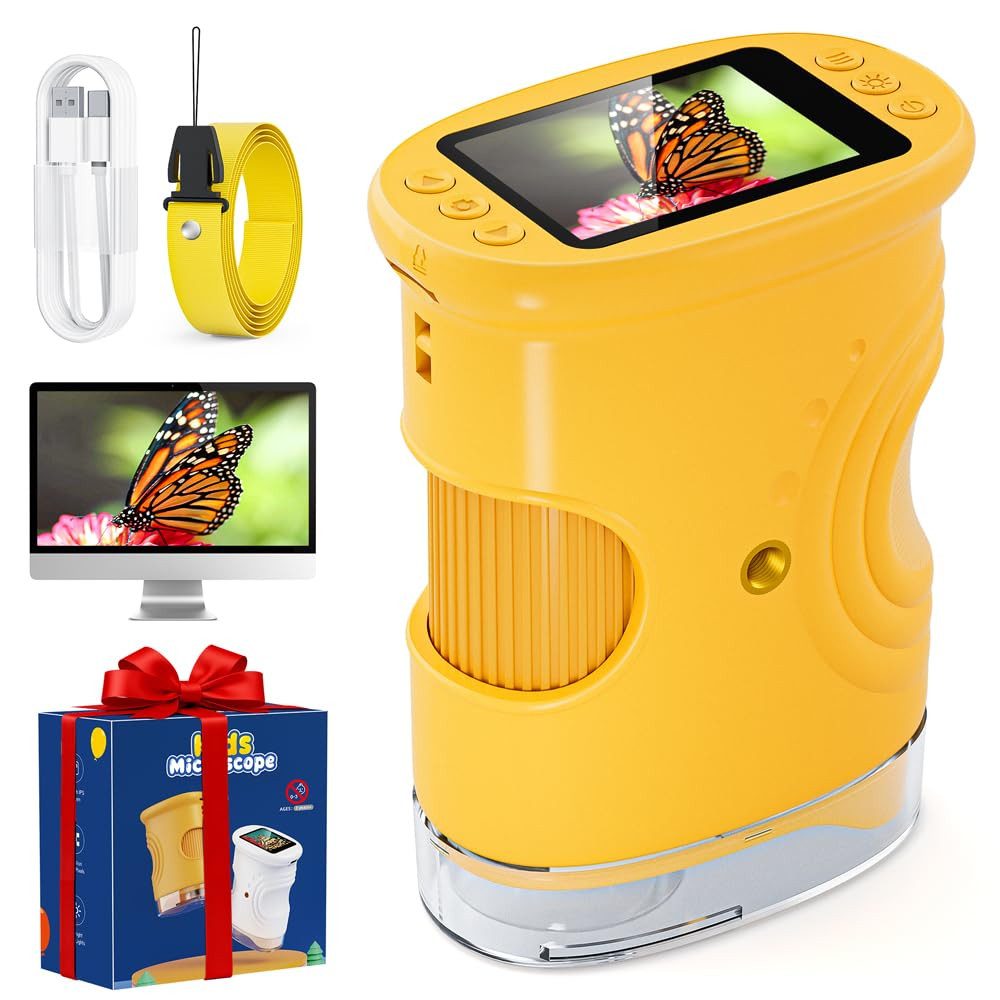 Tekoo Handmikroskop für Kinder, 1000x, 2 Zoll Display & 1000x Vergrößerung Kindermikroskop (50x-1000x, Stufenloser 200x-1000x Zoom & augenschonendes 2,0 Zoll IPS-Display)