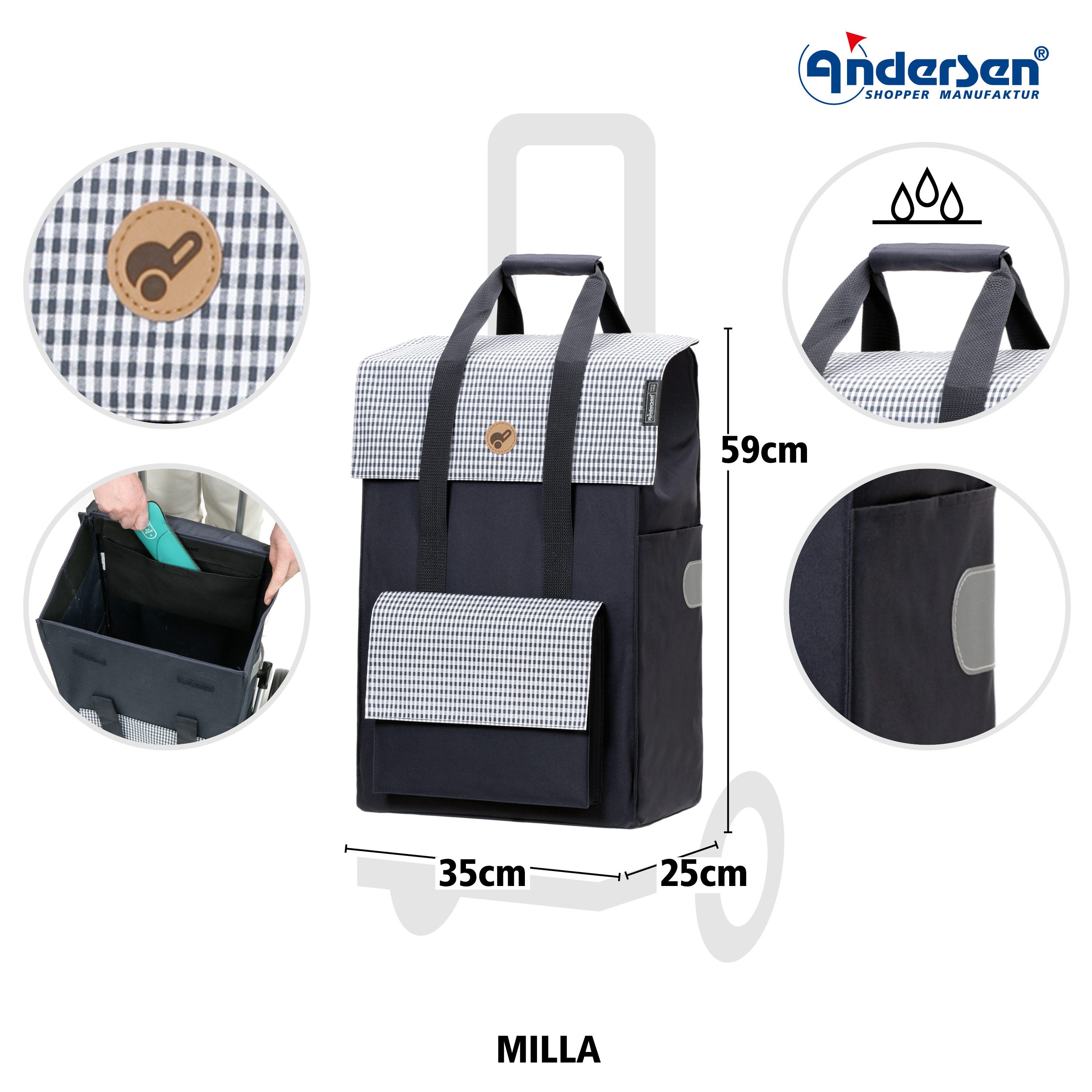 Andersen Einkaufstrolley Tasche Milla blau, wasserabweisend günstig online kaufen