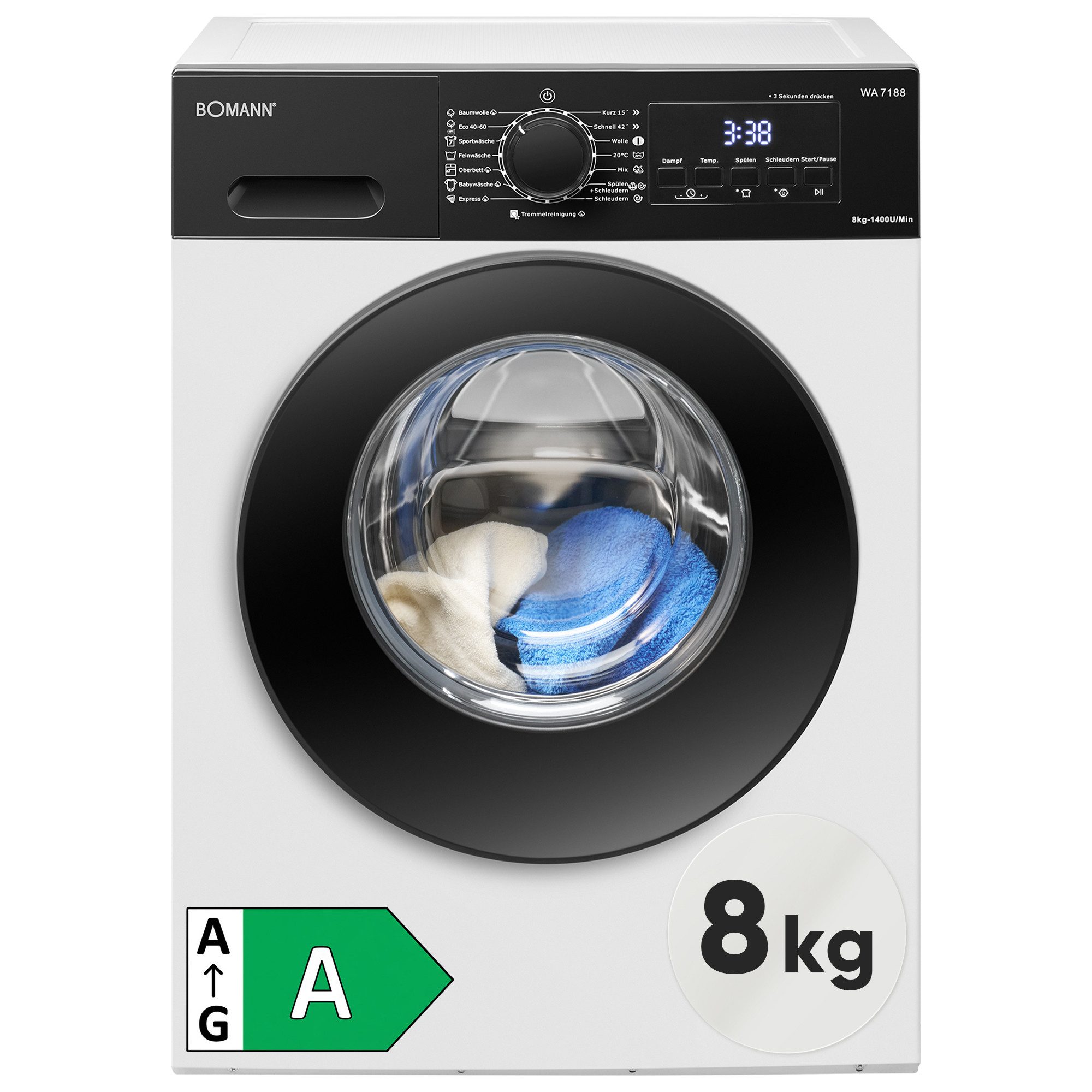 BOMANN Waschmaschine WA 7188, 8 kg, 1400 U/min, 8kg, Invertermotor, 5 Jahre Motor-Garantie