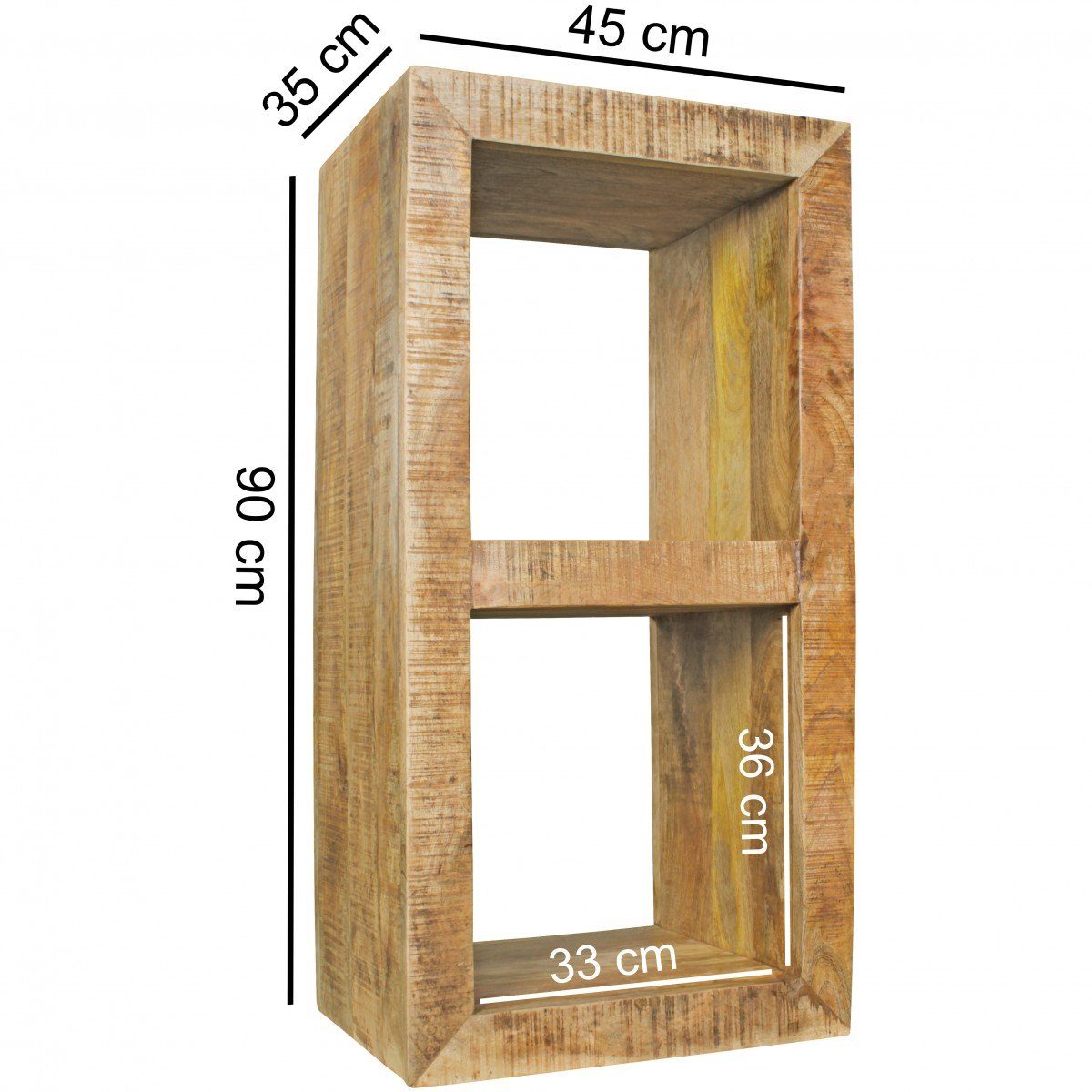 FINEBUY Standregal FB45542 45 x 90 x 35 cm Bücherregal Mangoholz Beistelltisch Massiv, Massivholz Mango Regal 90 x 45 x 35 cm 2 Böden, Holzregal Natur Rustikal, Kleines Bücherregal