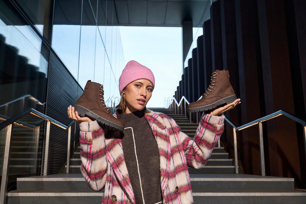 Rieker Schnürstiefelette Schnürboots, Plateauboots, Profilsohle, mit Innenreißverschluss