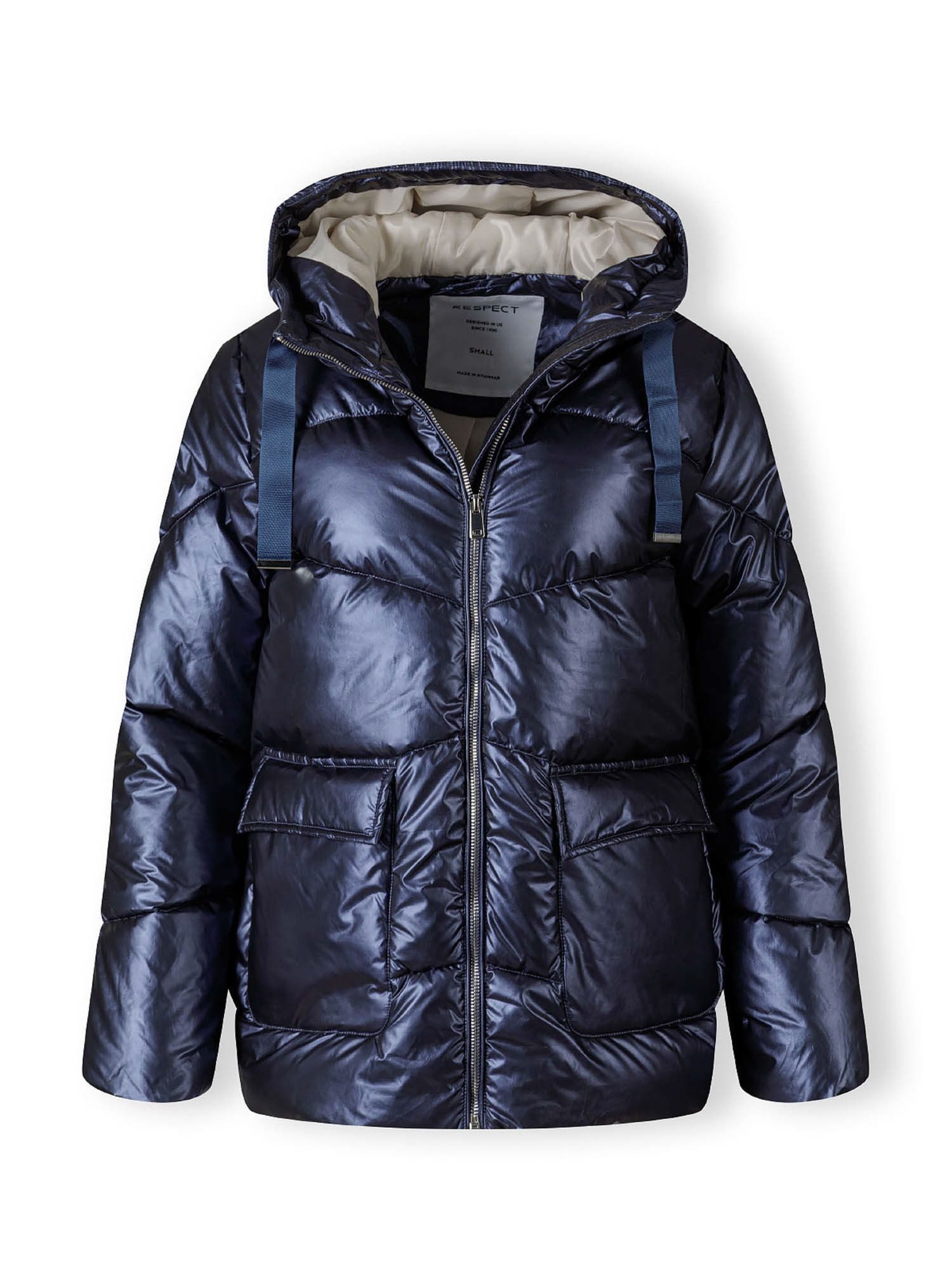 Winterjacke Kurze Steppjacke mit Kapuze und Druckknopftaschen (XS-XXL)