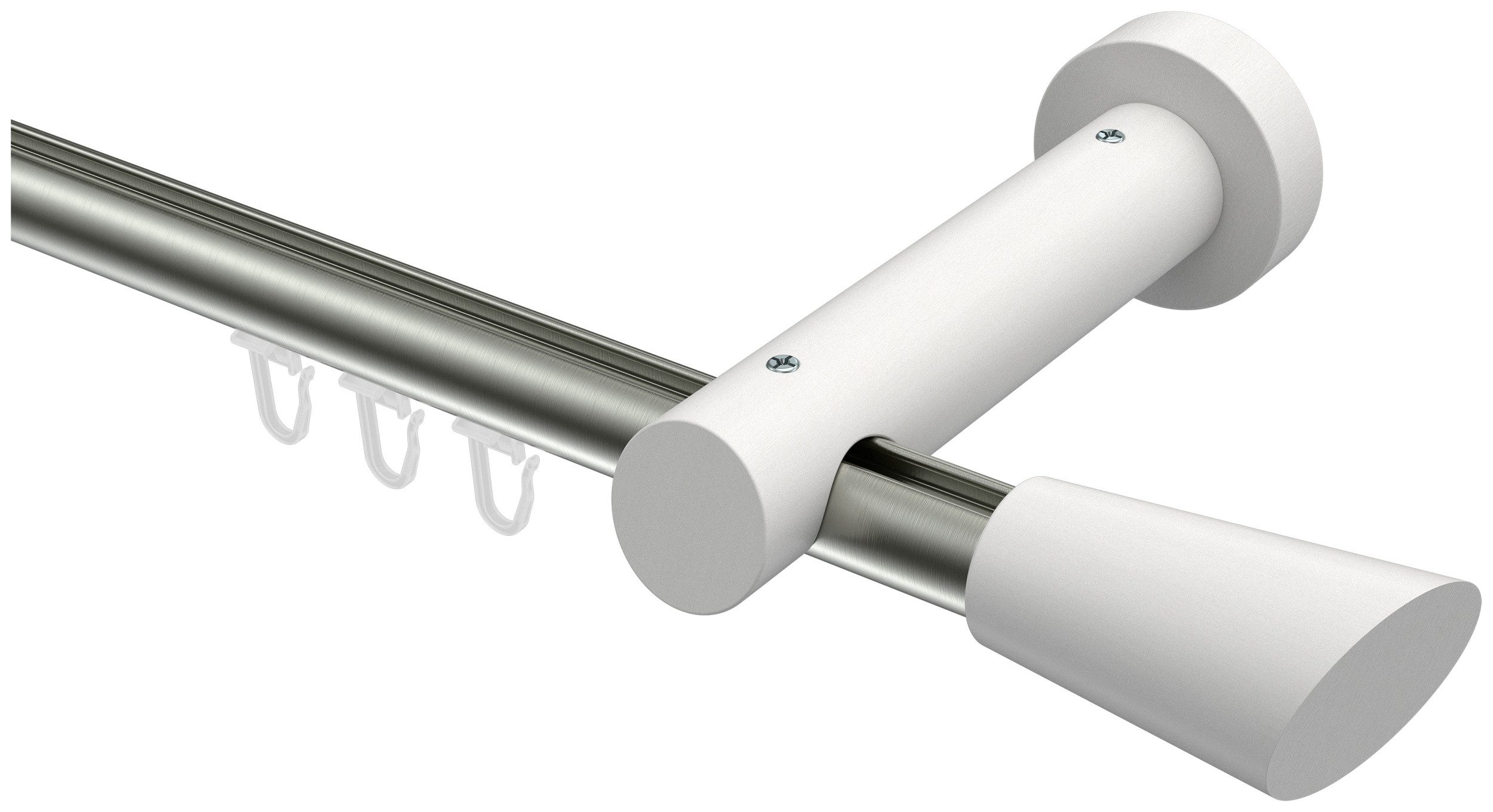 INTERDECO Innenlaufschiene Talent Bero, Ø 20 mm, 1-läufig, Fixmaß, kürzbar, Wandmontage, Aluminium, Edelstahl-Optik / Weiß / Bicolor