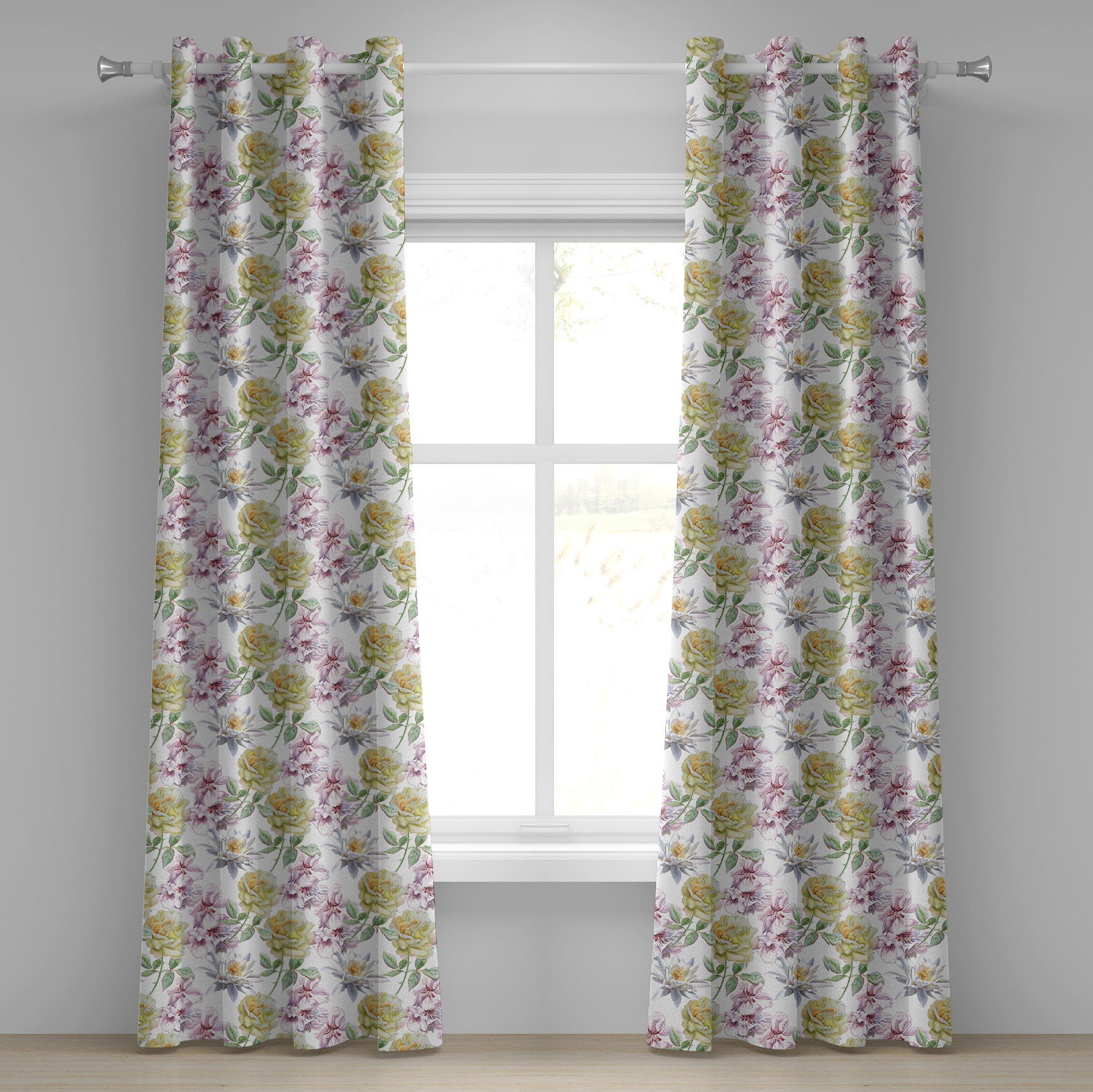 Dekorative für Abakuhaus, Schlafzimmer Wohnzimmer, 2-Panel-Fenstervorhänge Sakura Gardine Lily Rosenblätter Blumen