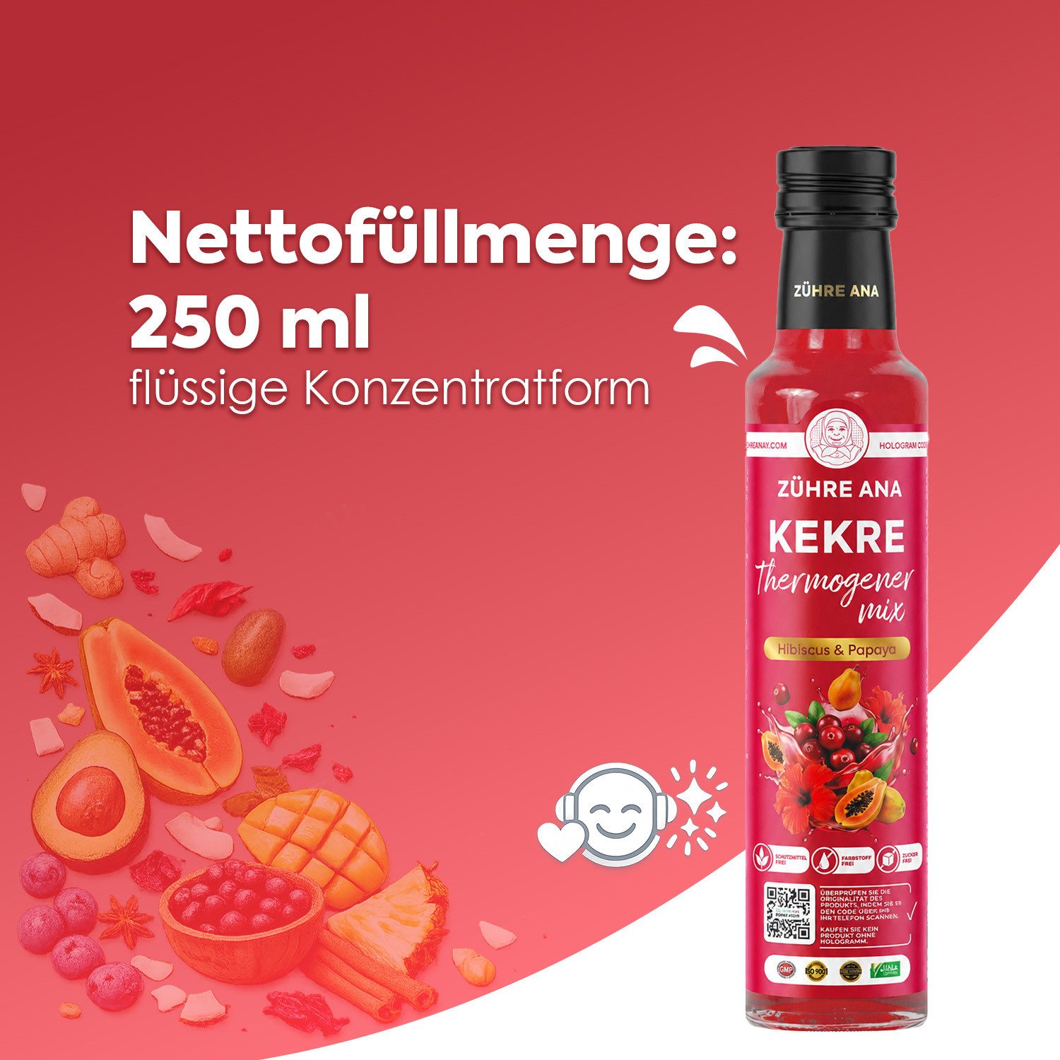 Zühre Ana® Sirup Kekre Thermogenic Mix 250 ml – Frucht- & Pflanzenextrakt-Mix, 100 % Natürliches Fruchtaroma
