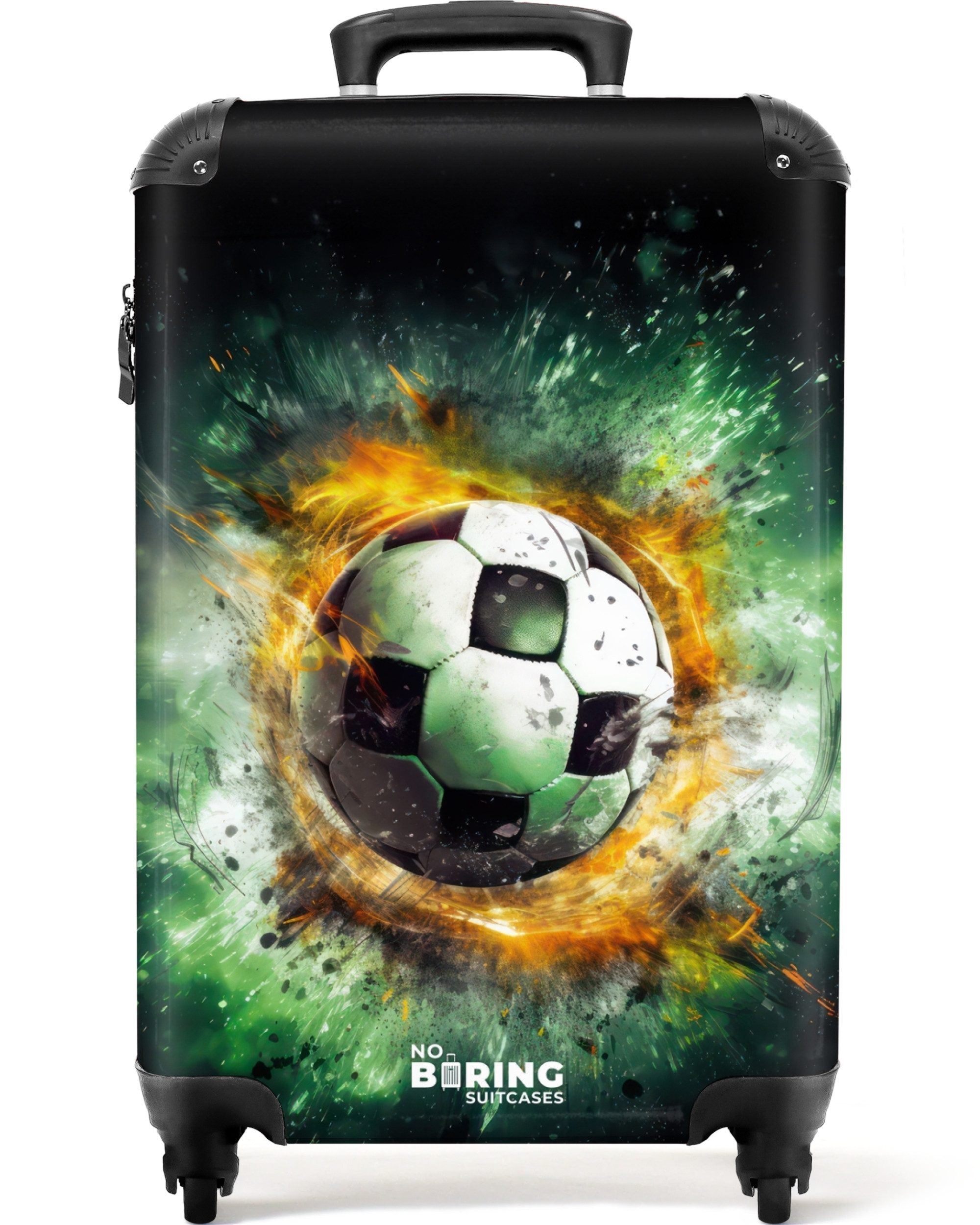 NoBoringSuitcases.com© Kinderkoffer Fußball - Grün 55x35x20cm, 4 Rollen, Kinder Koffer Klein, Trolley Handgepäck, Reisekoffer