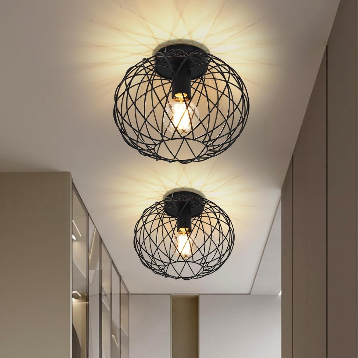 Nettlife Deckenleuchte 1 Flammig Deckenlampe E27, Schwarz-30-2er