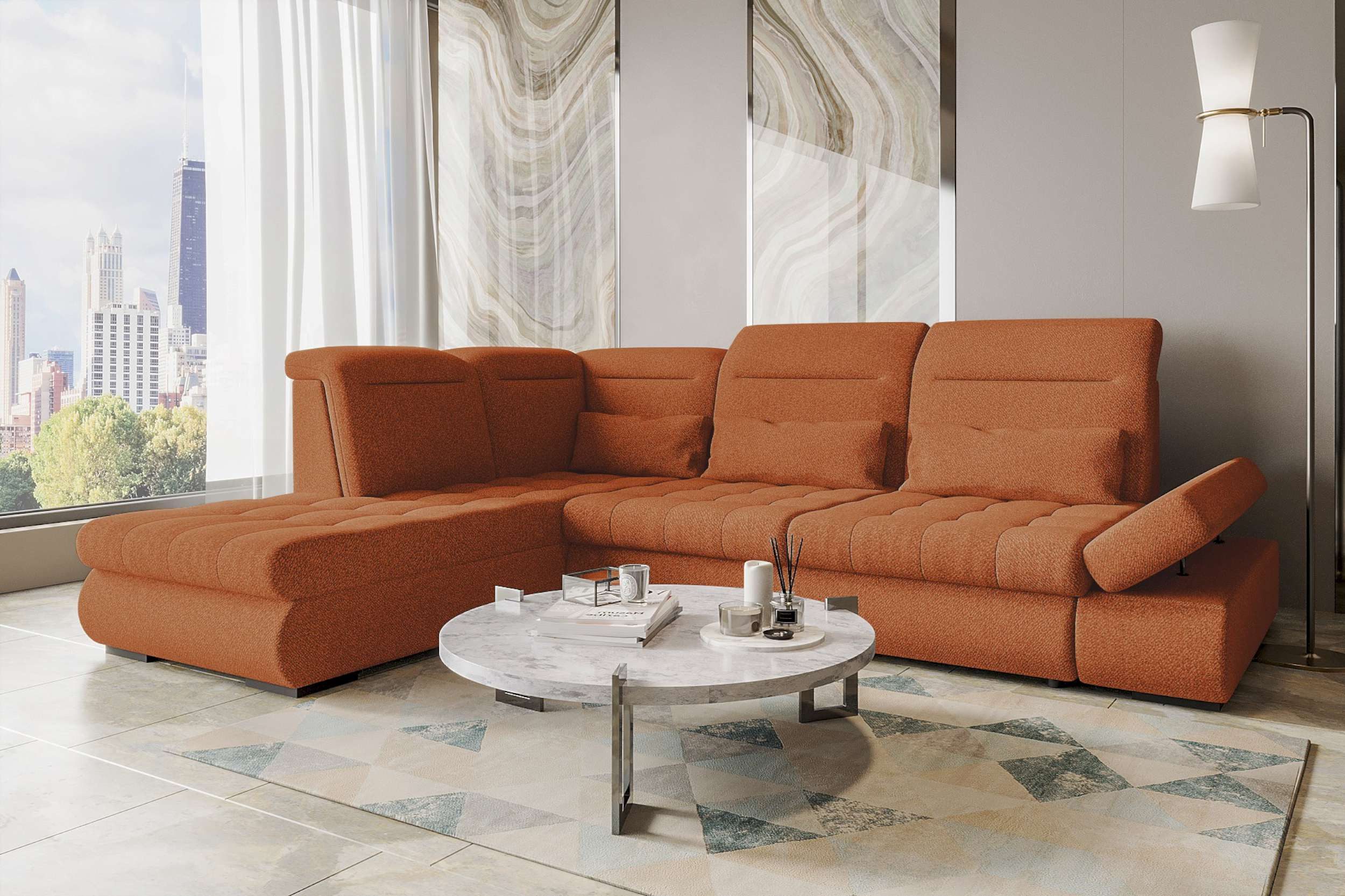 99rooms Ecksofa Toscana, Sofa L-Form, Eckcouch, Bettfunktion, Rundumbezug aus gepolstertem Strukturstoff NEVE