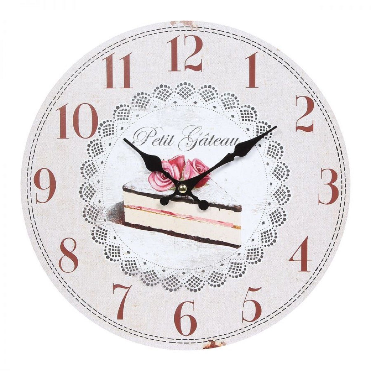 Linoows Uhr Wanduhr mit Rosentorte, Kaffeehaus Uhr 28 cm