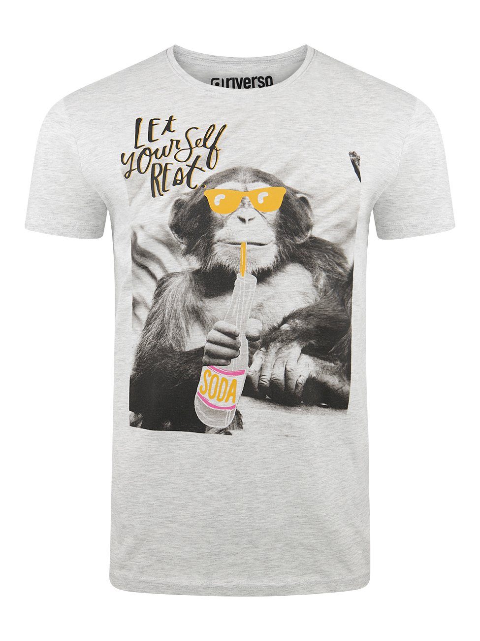 Herren T-Shirt Regular Shirt RIVCharly Tee Fotoprintshirt (IJD) Hellgrau Affe Kurzarm Fit riverso Rundhalsausschnitt mit (1-tlg)