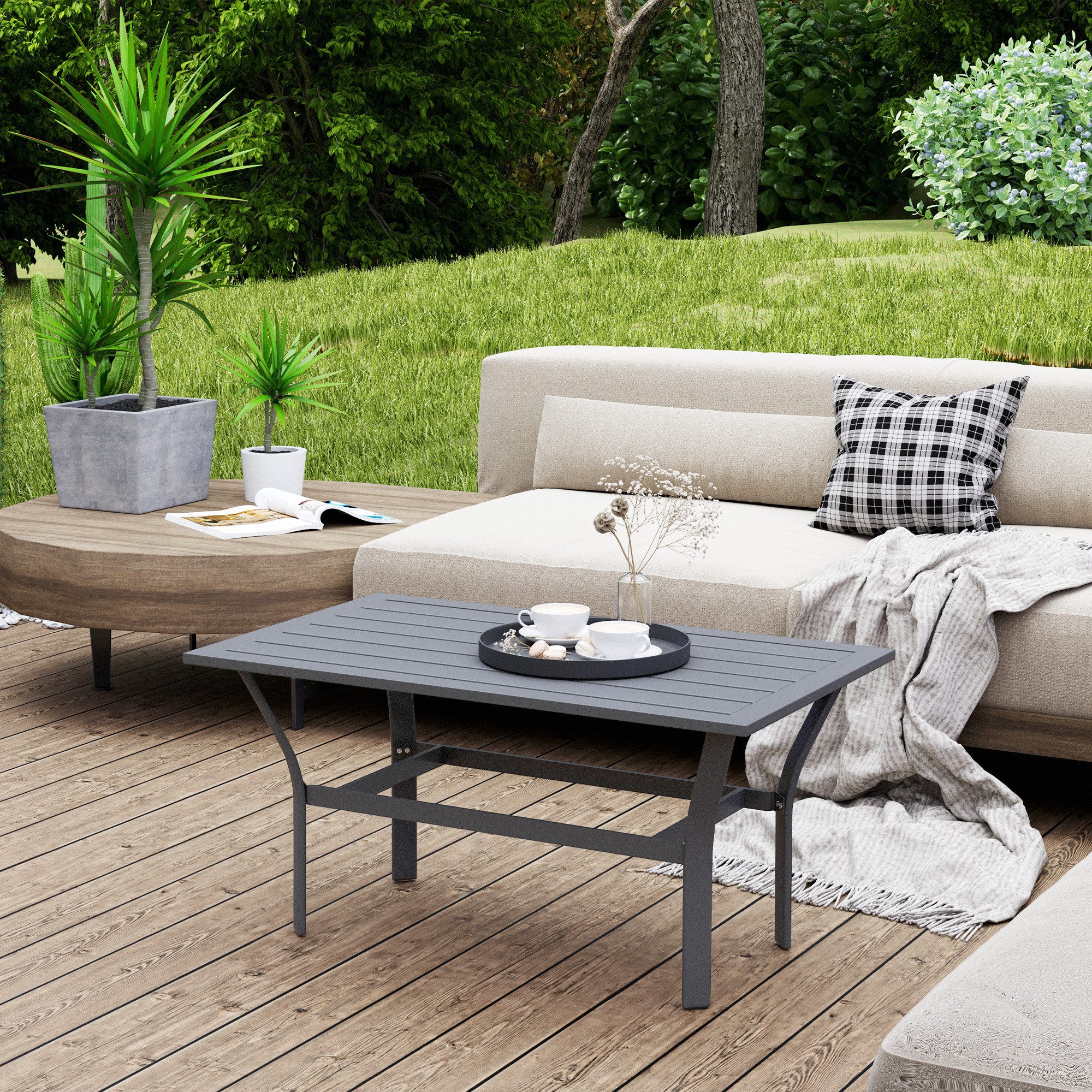 Outsunny Beistelltisch mit Lamellendesign (Metall Balkontisch, günstig online kaufen