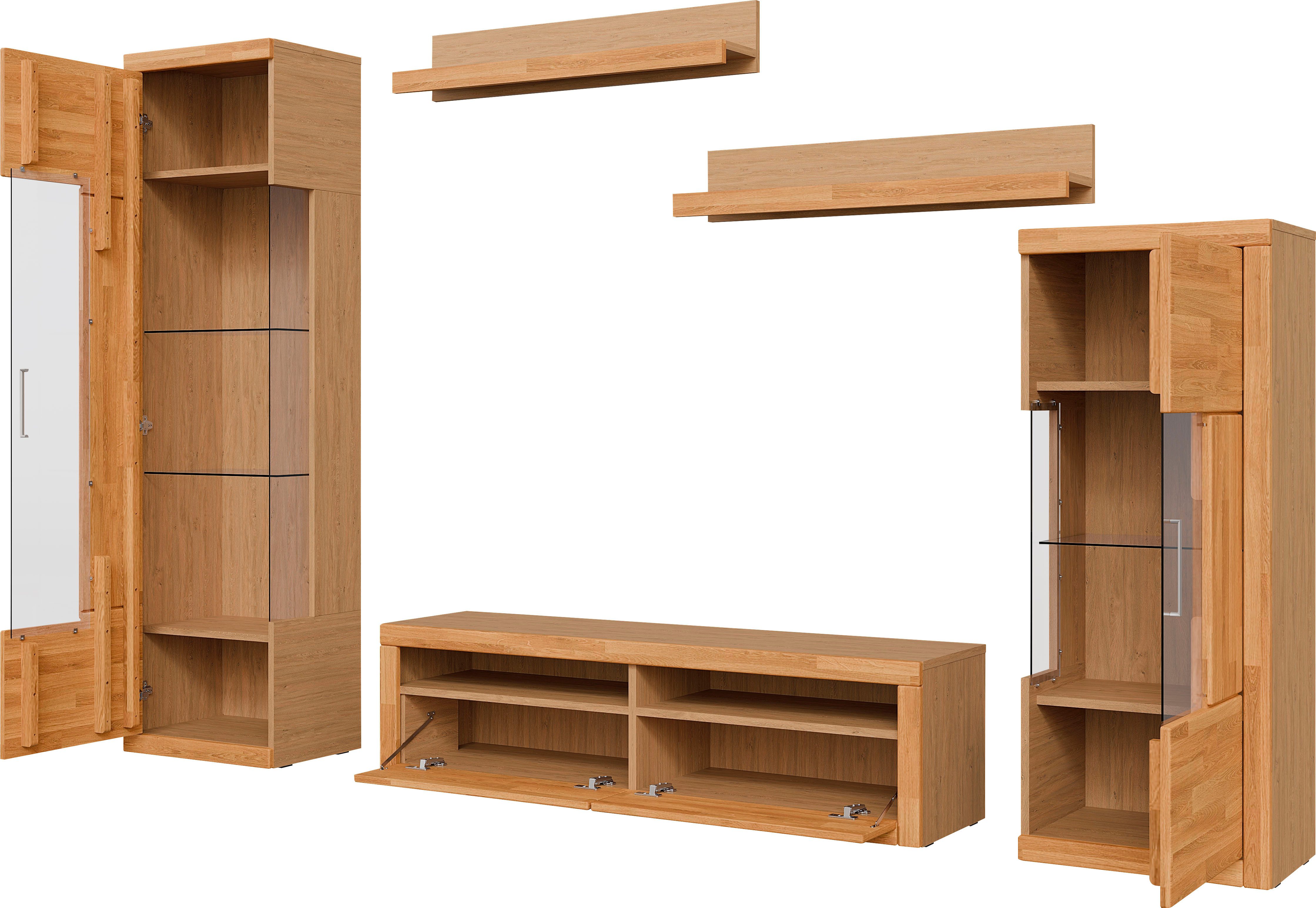 OTTO home Wohnwand Ribe Wohnwand Set-5 St., (Set, 5-St), Glaseinsatz aus gehärtetem Glas,Böden teilweise versetzbar