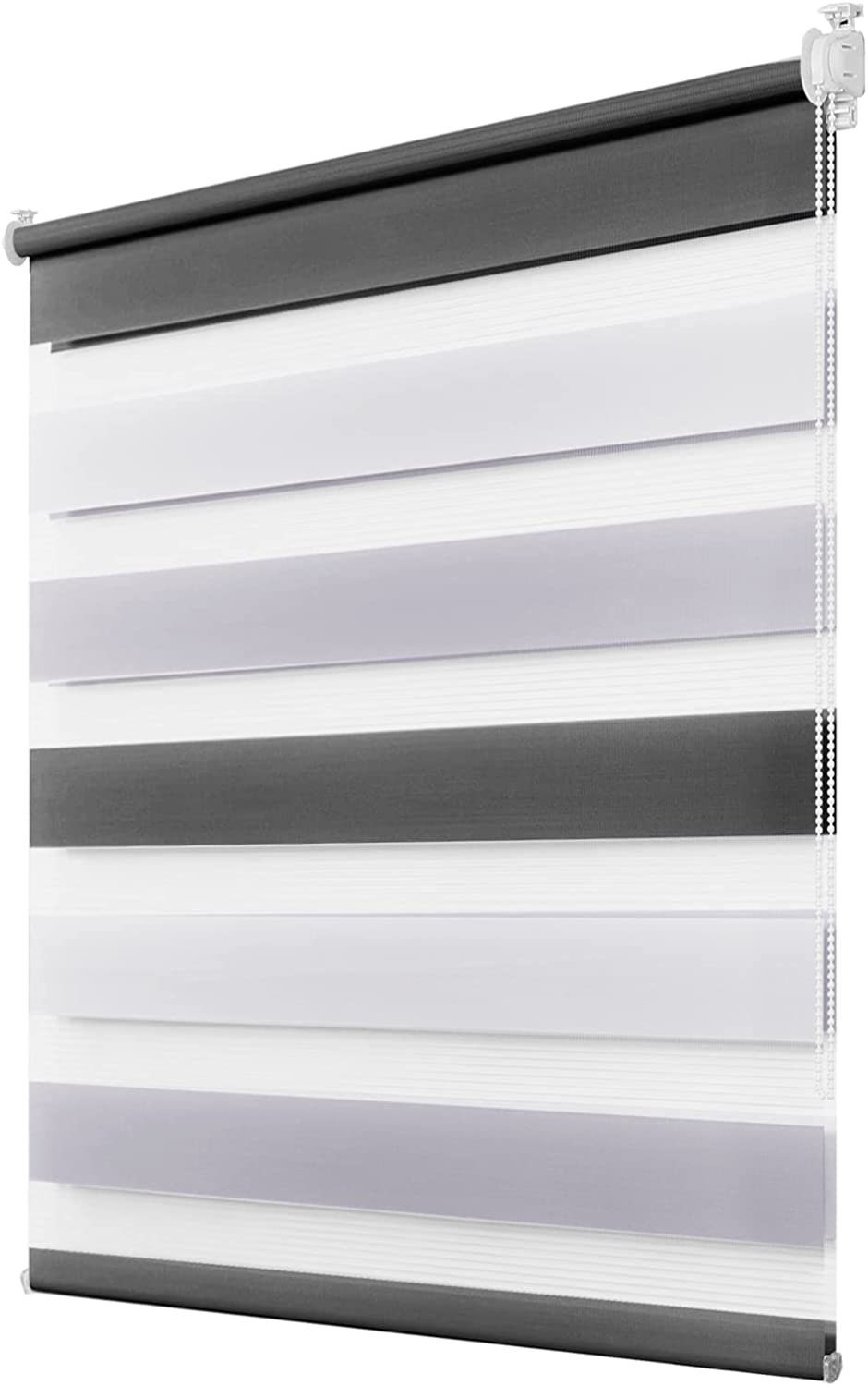 Doppelrollo Fensterrollos Ohne Bohren, Vkele, 130cm/160cm, klemmfix,klemmträger, Sonnenschutz, Lichtdurchlässig und Verdunkelnd. Weiß-Grau-Anthrazit