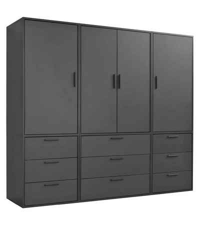 mokebo Kleiderschrank Der Grenzenlose (4-Türig & 9 Schubladen) Garderobenschrank, Schlafzimmerschrank oder Schrank groß in Schwarz