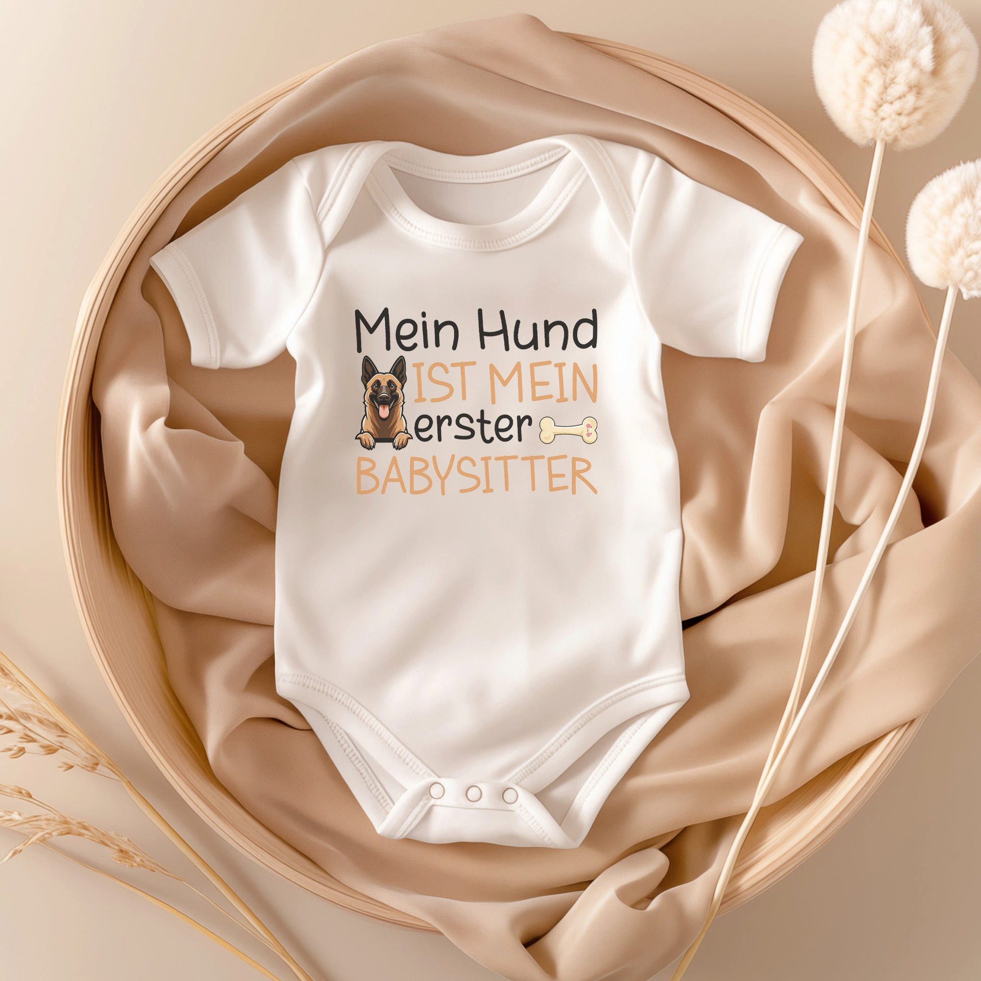 22Feels Kurzarmbody Bio Unisex Babybody Weiß Babysitter Schäferhund Geschenk Geburtstag BIO-Baumwolle - In Deutschland Bedruckt - Niedlicher Print